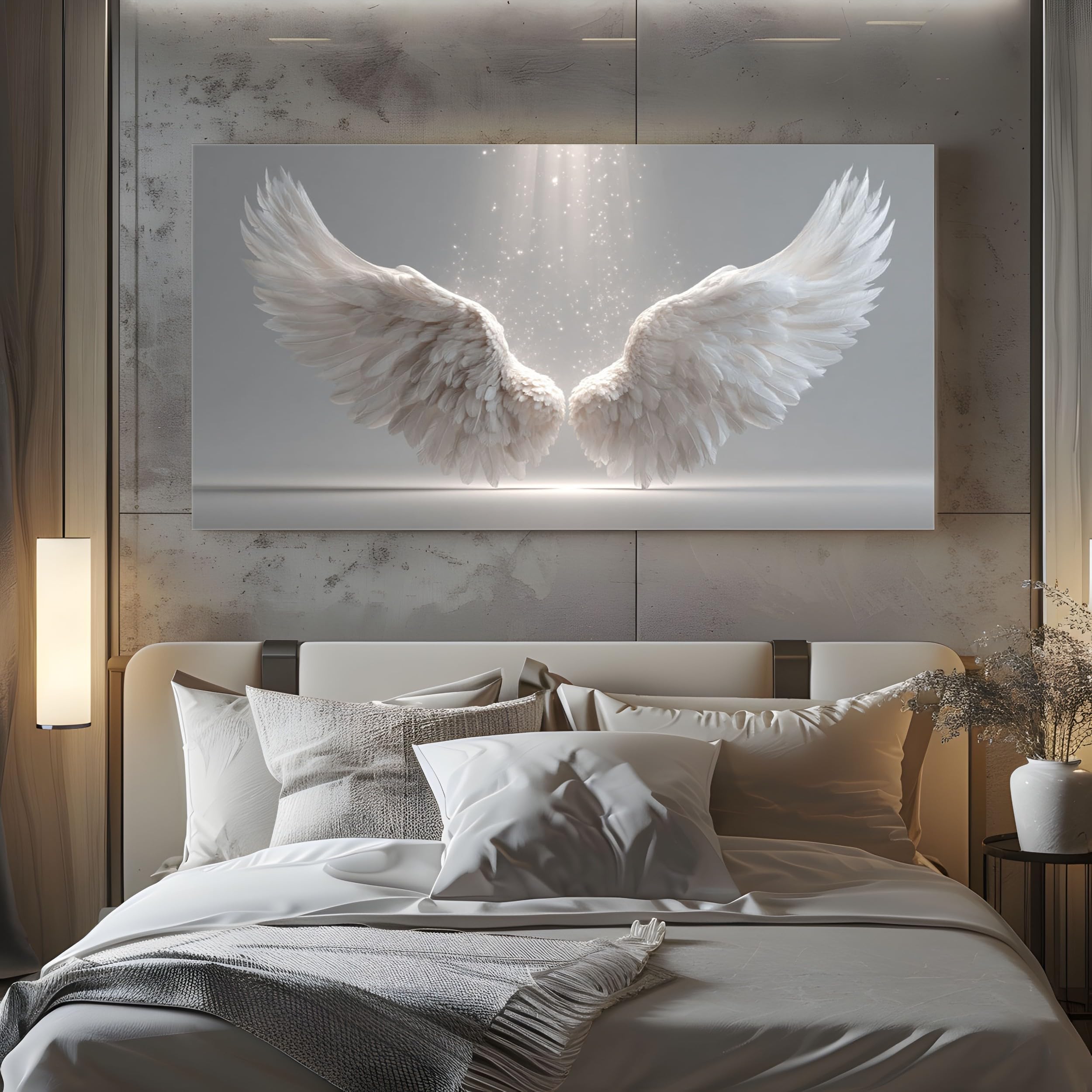 Quadro Stampe su Tela Ali D'angelo Fantasy Moderne Senza Cornice 80x160cm | Grandi Dimensioni Piume Magiche Decorazione Murale per Soggiorno Camera da Letto Bagliore Astratto