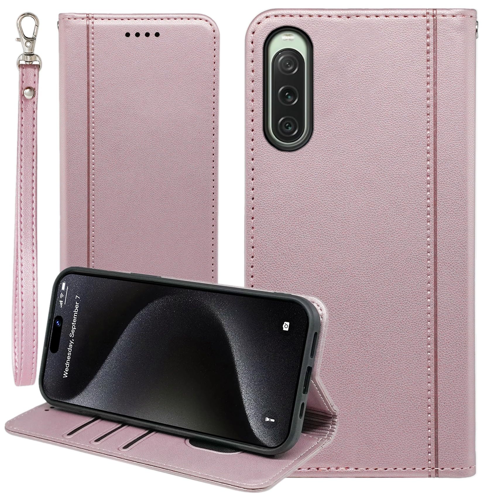 Xperia 10 V SO-52D ケース 手帳型 Xperia 10 5 SOG11 au docomo SIMフリー SoftBank A302SO 楽天モバイル 全対応 ソニー Xperia10 5 SO52D ストラップケース エクスペリア 10 V カバー 手帳ケース Xperia 10V 適用 Cobeimisr CASE マグネット ストラップ カード スマホケース ピンク
