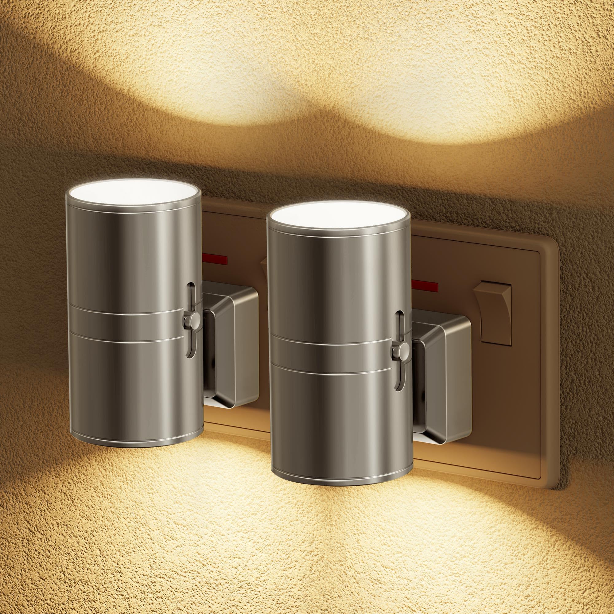 JandCase Night Light, 2 Pack Night Light Plug in Wall, Dusk to Dawn Sensor, Dimmable Nightlight 0-100LM, 3000K Warm White, Plug in Nightlight for Hallway, Bathroom, Bedroom, Stairs