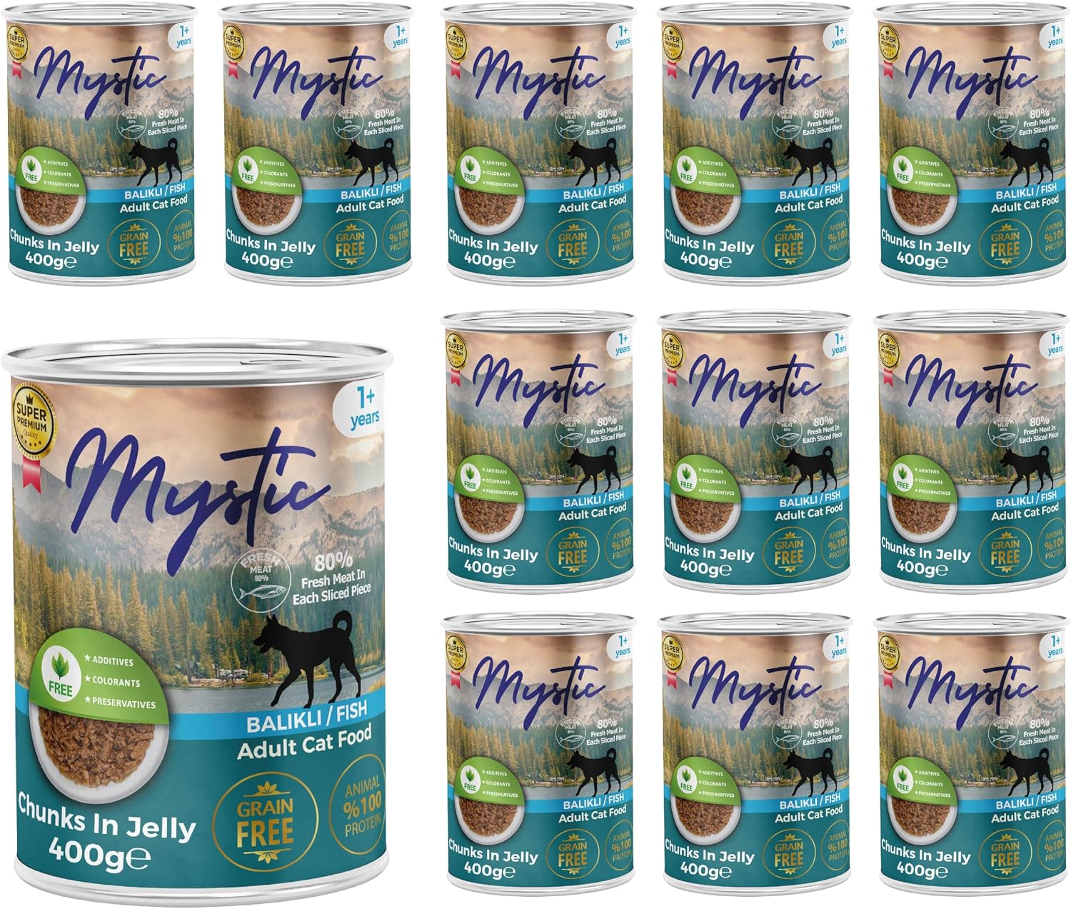 Mystic Yetişkin Köpek Balıklı ve Jöleli Konserve Yaş Mama 400 Gr x 12 adet