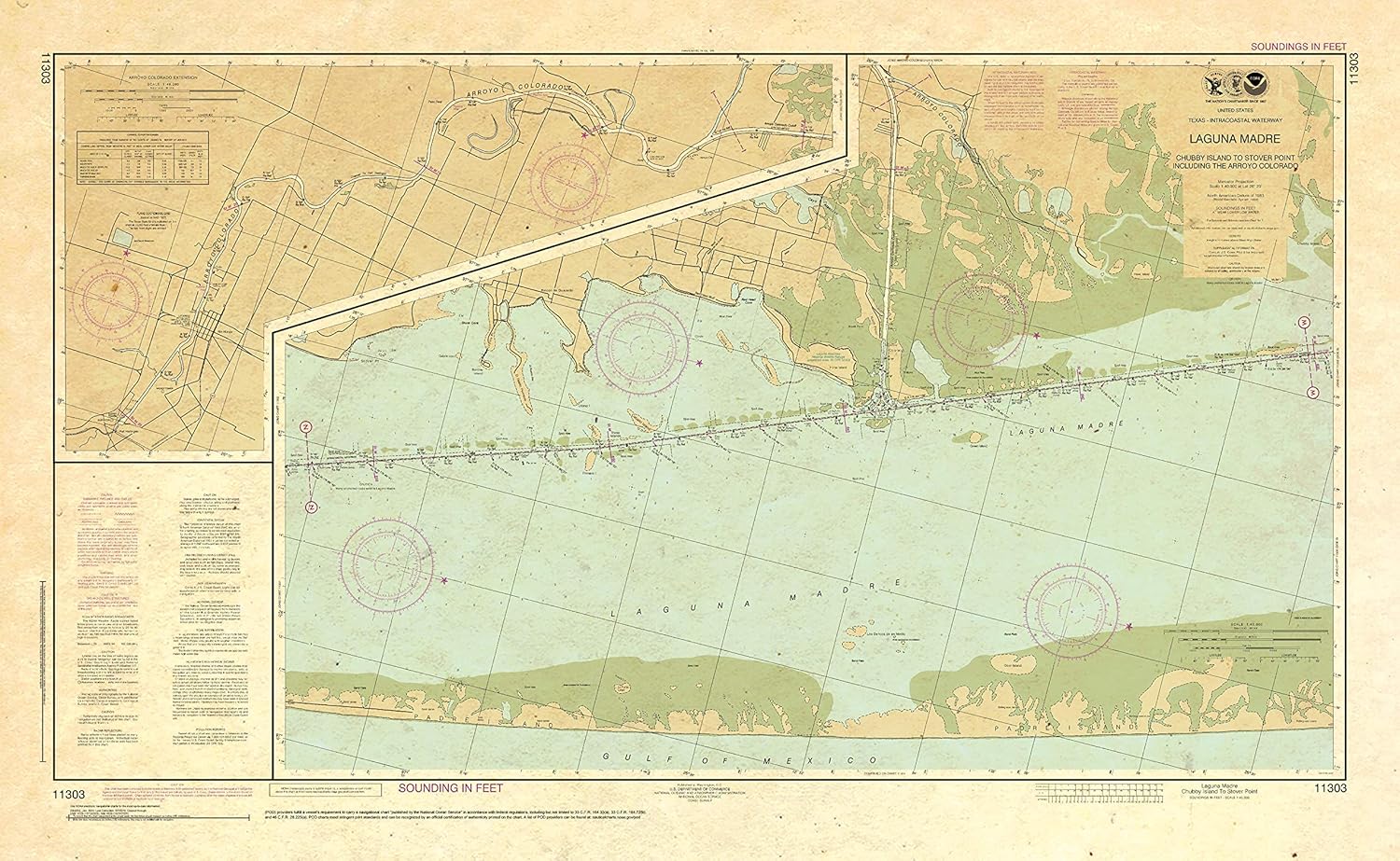 Paradise Cay Publications Antiqued NOAA Chart 11303: Intracoastal Waterway Laguna Madre - Chubby Island to Stover Point: Including The Arroyo Colorado