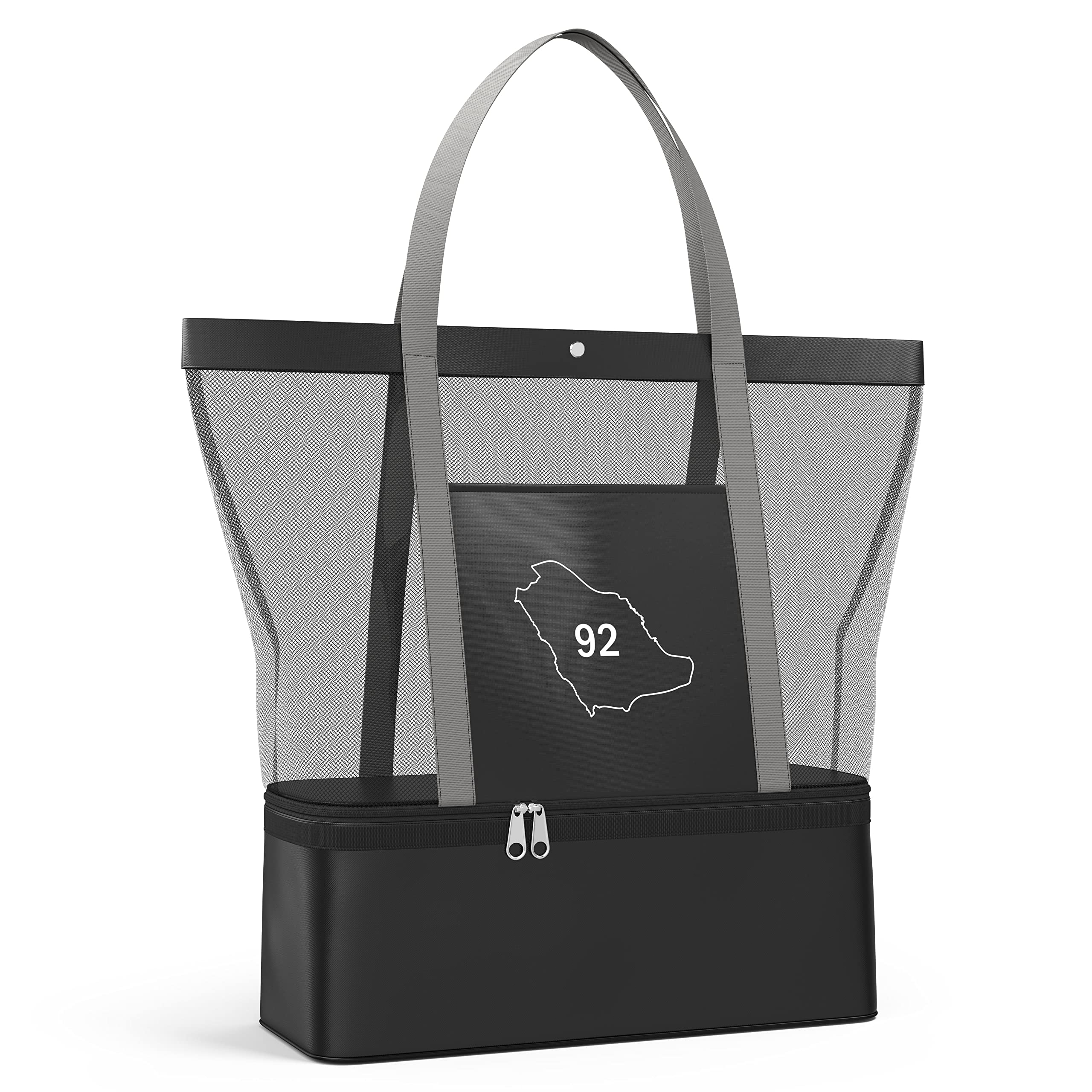 OITHIRLarge Double Layered Thermal Insulation, Soft Cooler Tote Black Hand Carry Bag Reusable All-In-One. Zipper, For Men & Women, Ideal For Schools, Offices, Travel