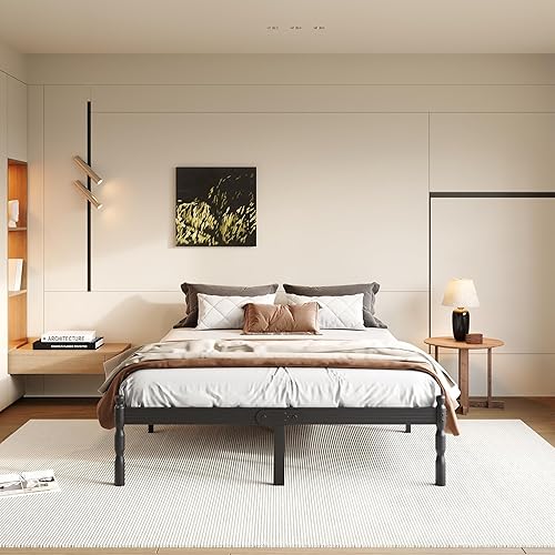 Miniatura 2 de COMASACH Base de cama de tamaño matrimonial de 14 pulgadas con tapón deslizante para colchón, marco de cama matrimonial, estilo vintage, listones de