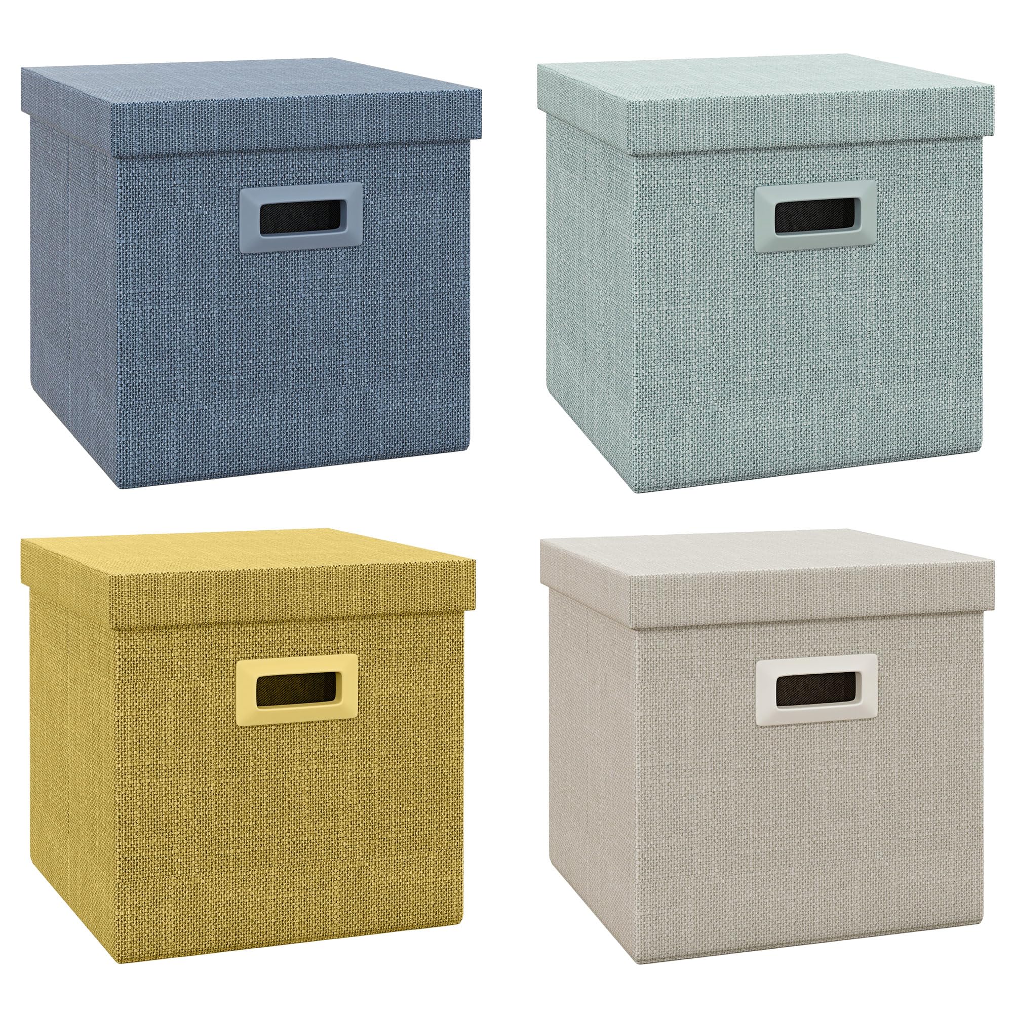 HNZIGE Set di 4 contenitori cubici pieghevoli in tela, 28 x 28 cm