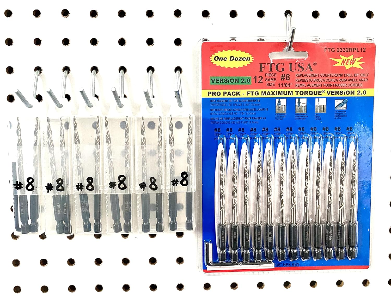 FTG USA Tapered Countersink Drill Bit Set 12 Pc (#8) 11/64" Countersink Bit Same Size Bit Replacement Only, with 6 Storage Containers