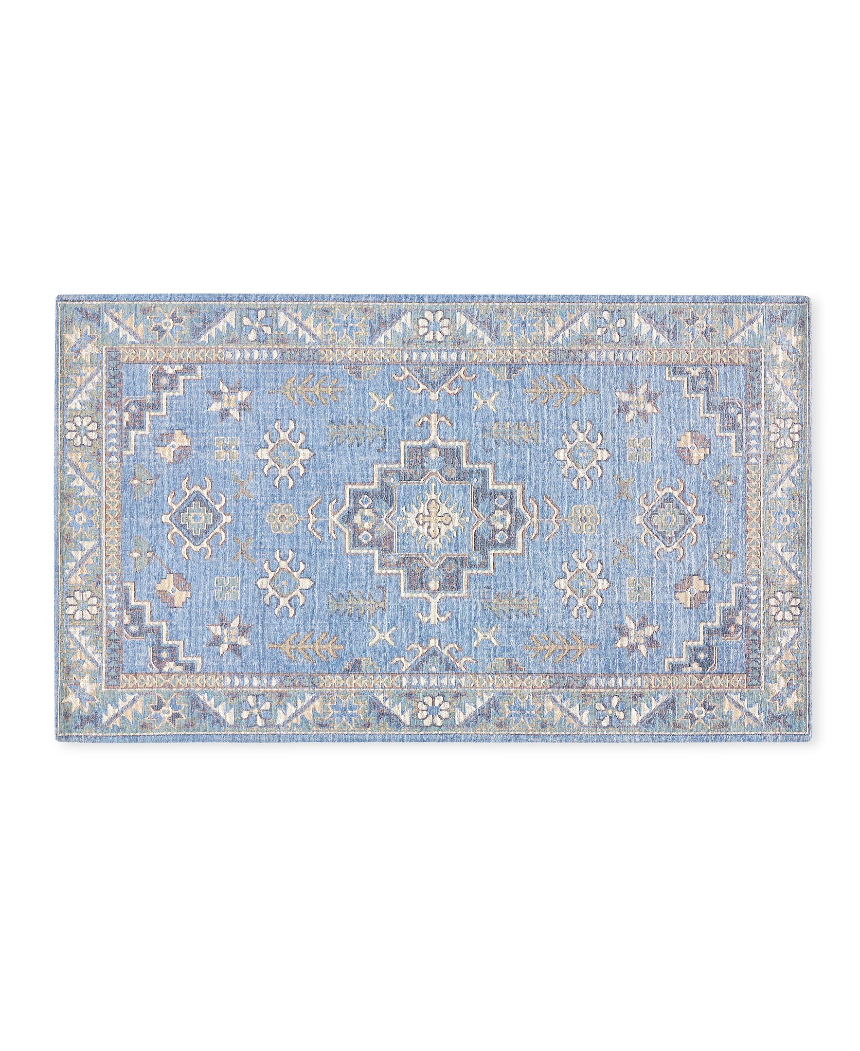 TOWN & COUNTRY LUXE Livie Forever Vintage Everwash™ Washable Multi-Use Decorative Rug, Kitchen Rug, Low-Profile Door Mat, Bedroom Rug and Dorm Room Rug with Non-Slip Backing, Blue/Ivory, 24"x40"