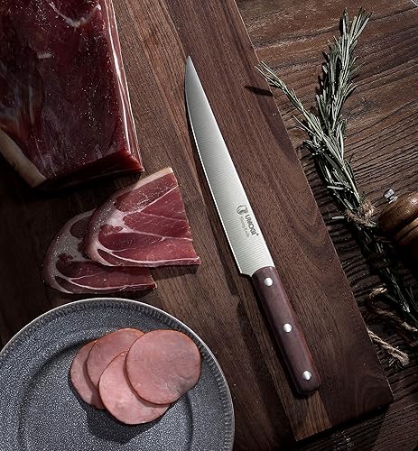 Miniatura 4 de Juego de cuchillos de cocina de 6 piezas con fundas en caja de regalo, mango de madera de espiga completa, acero inoxidable alemán, juego de