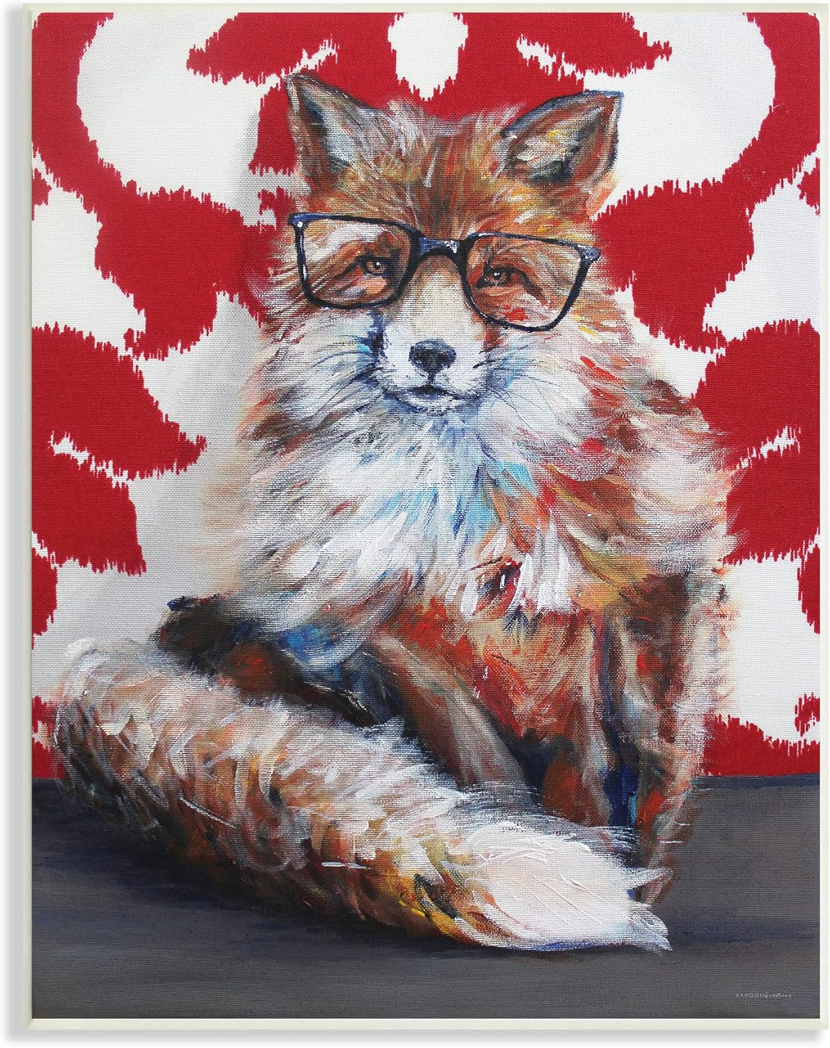 Stupell Industries Red Fox Black Frame Glasses Abstract Pattern Room, Designed by Kamdon Kreations Wall Plaque, 13 x 19, Orange