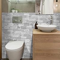 Vista 15 de DEWOO 20 hojas de azulejos de pared autoadhesivos estilo rustico para despegar y pegar para cocina estilo granja, aspecto de madera sintética