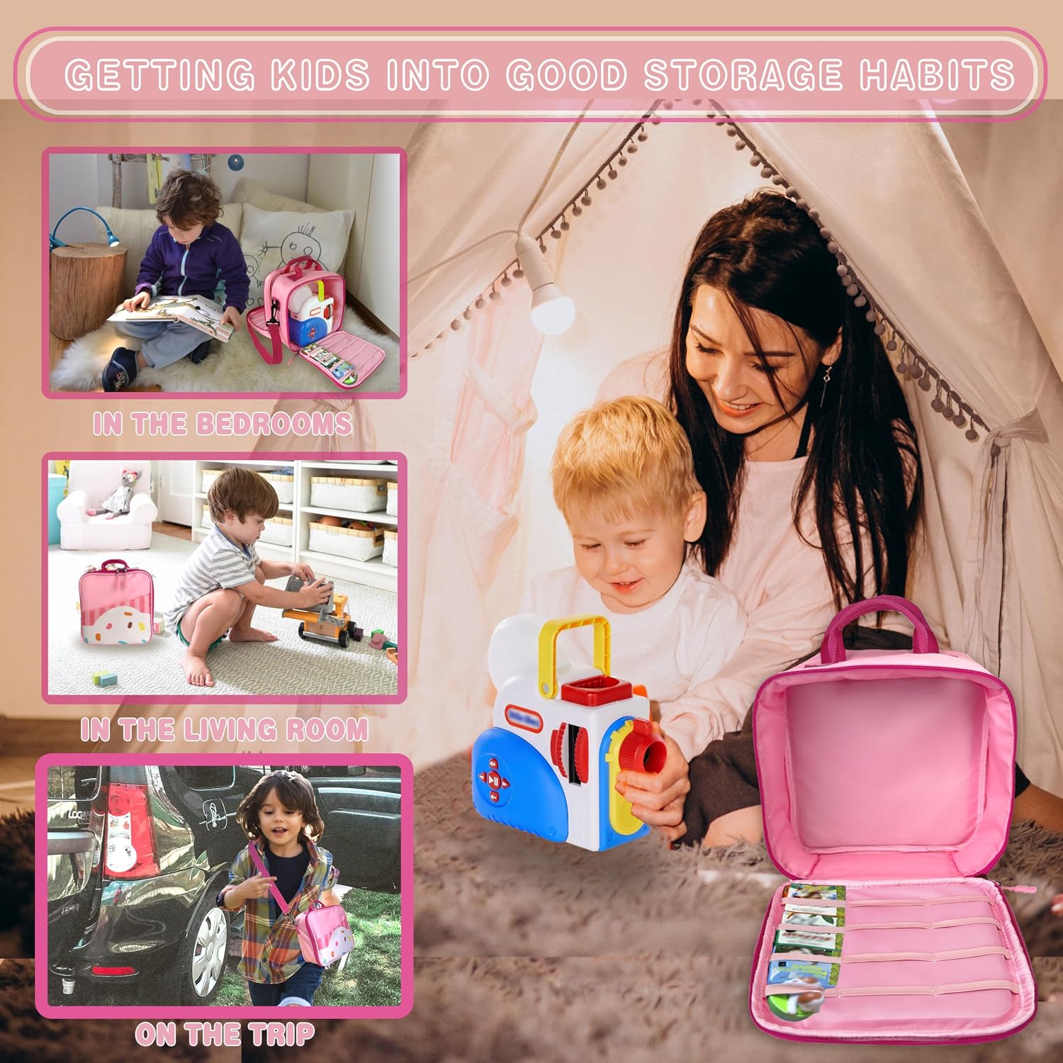 Carrying Case Compatible with Little Tikes Story Dream Machine Books Starter Set，Kids Toys Storage Case for Little Tikes for Storybook, Audio Play, Character,with Handle and Shoulder Strap