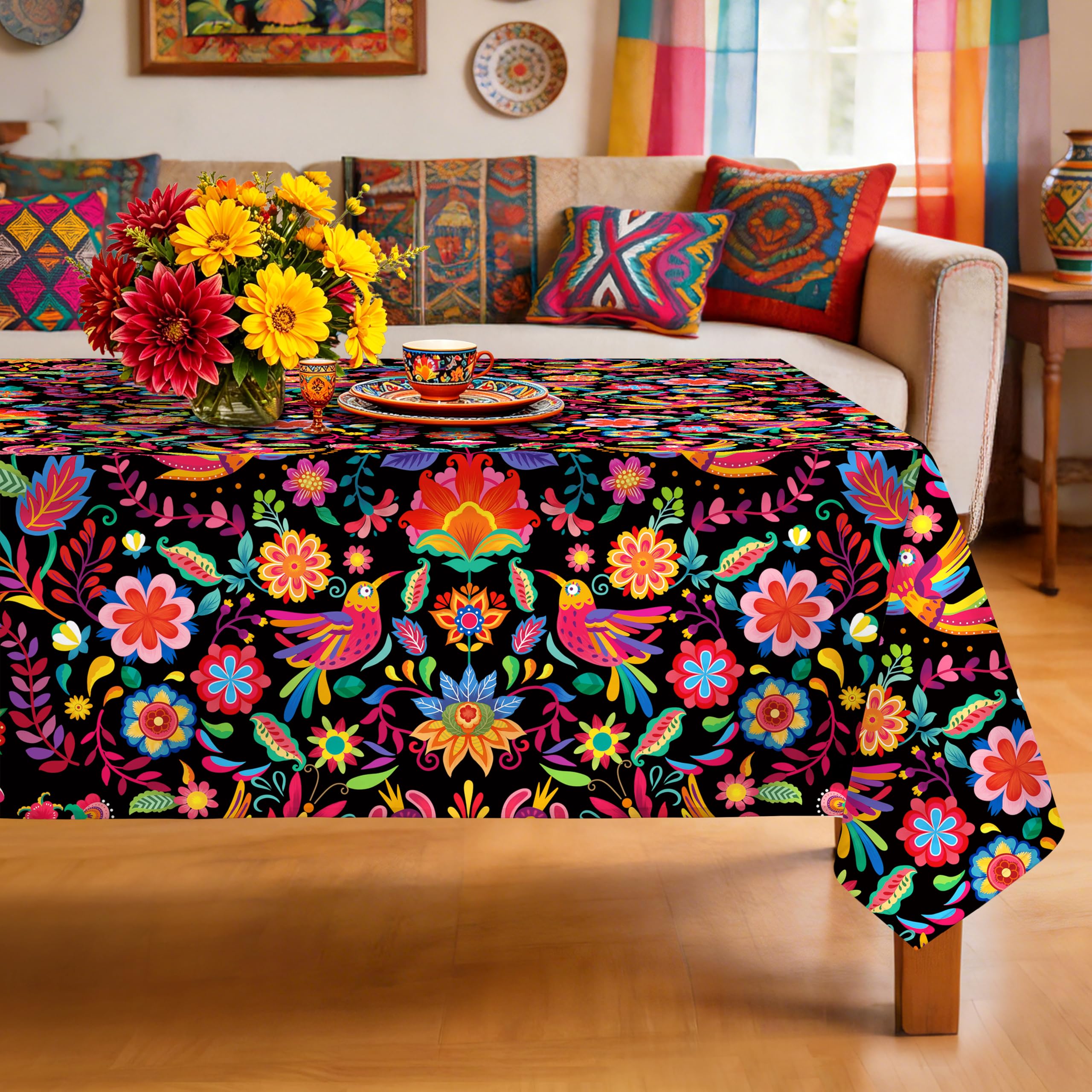 Arquiel Mexico Tablecloth Waterproof, Cinco de Mayo Table Cloth Rectangle Stain Resistant, Washable Table Cover for Home Kitchen Dining Party Decoration (60×104 Inch)