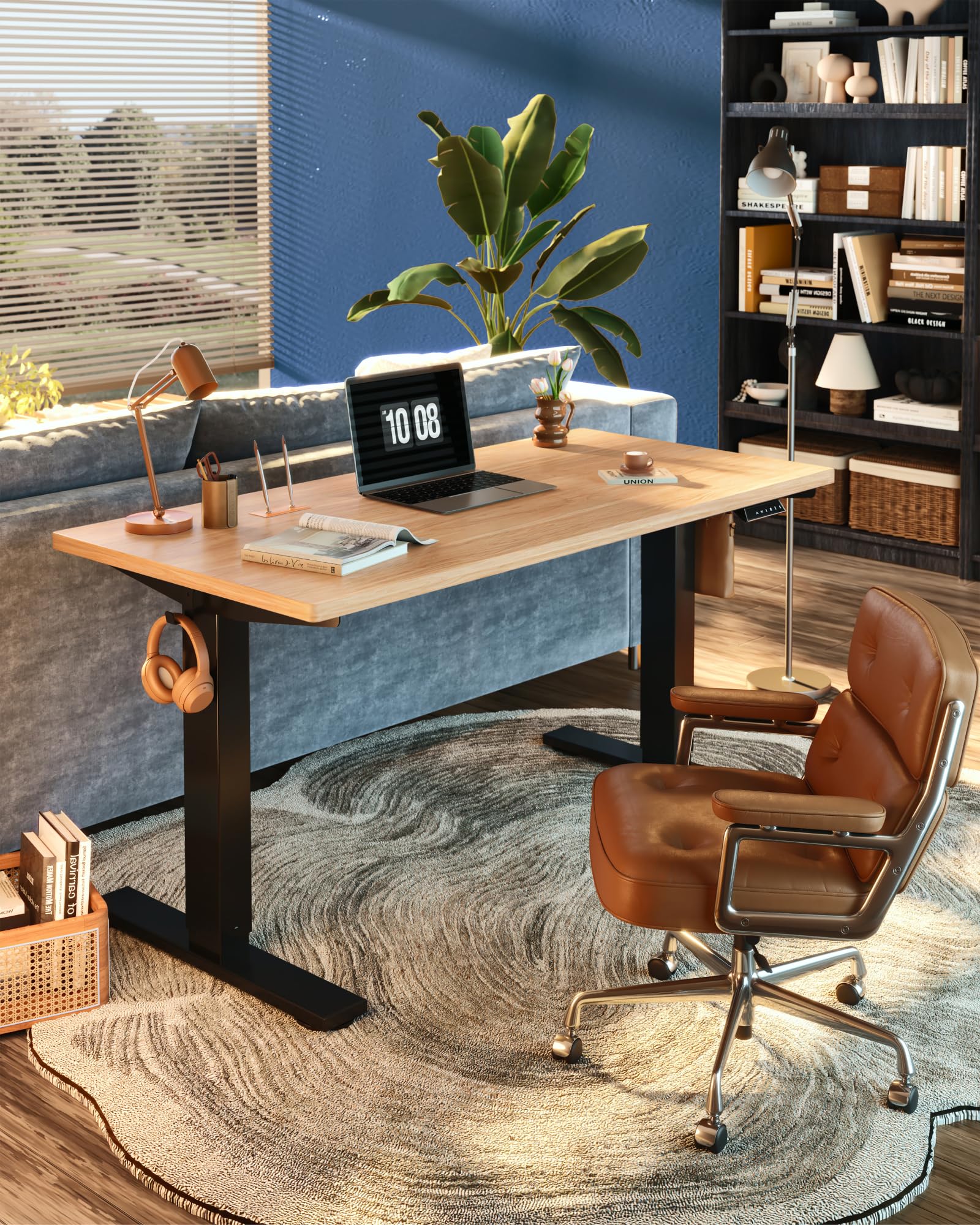 FLEXISPOT EN1 One-Piece Standing Desk, Electric Adjustable with 4 Memory Presets, 176 LBS Capacity, Stable & Quiet, Seamless Desktop for Home Office & Dual Monitors, 40"x24" Maple view 4