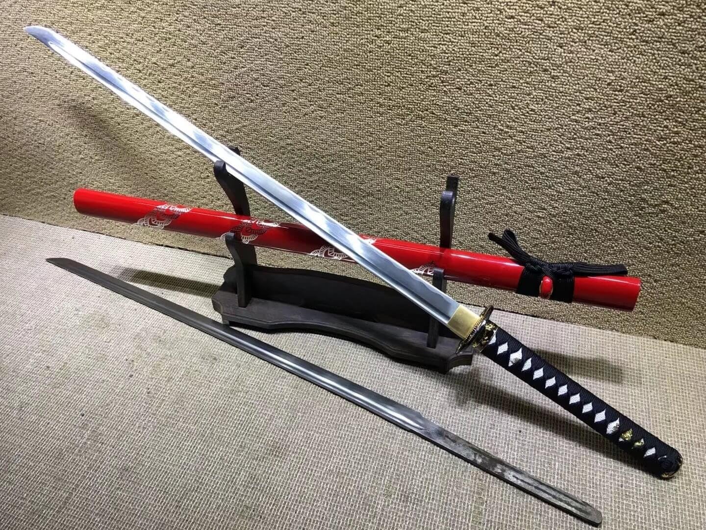 Ninja Sword,Handmade,Medium Carbon Steel bade,Red Scabbard,Full Tang