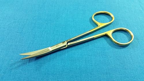 Miniatura 3 de TC Iris Ophthalmic Micro Disección Tijeras Curvadas 4.5" Con Insertos De Carburo TUNGSTEN CON MANGO ORO (HTI BRAND)