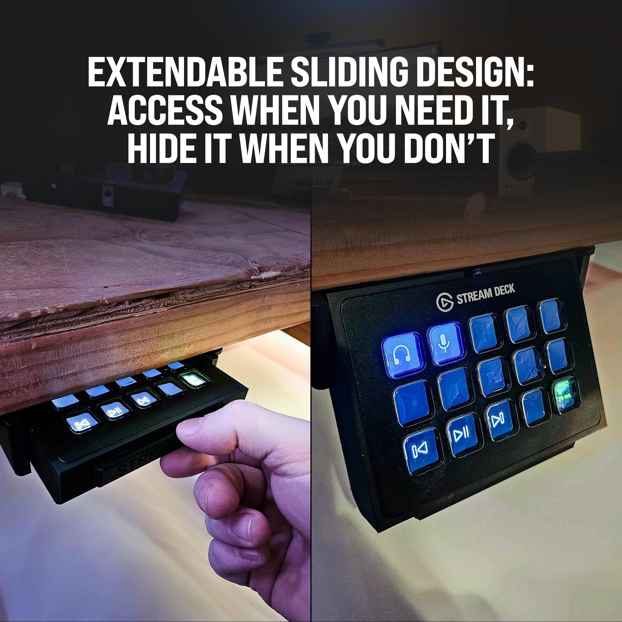 Generic Under Desk Stream Deck Mount MK1 & MK2 Compatible, USB Compatibility, Streaming Accessories,: Black