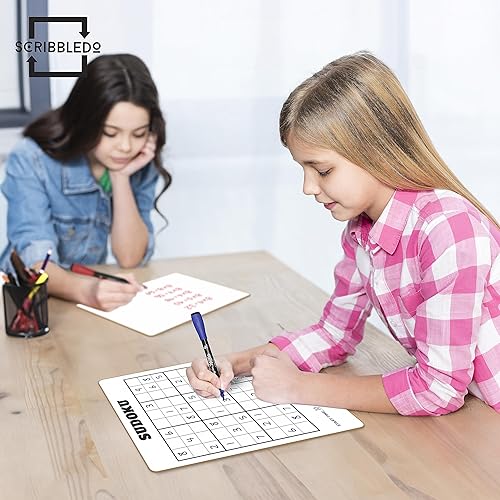 Miniatura 8 de SCRIBBLEDO Sudoku de borrado en seco para niños, rompecabezas de Sudoku para adultos de todas las edades de 9 x 12 pulgadas, pizarra blanca fácil y