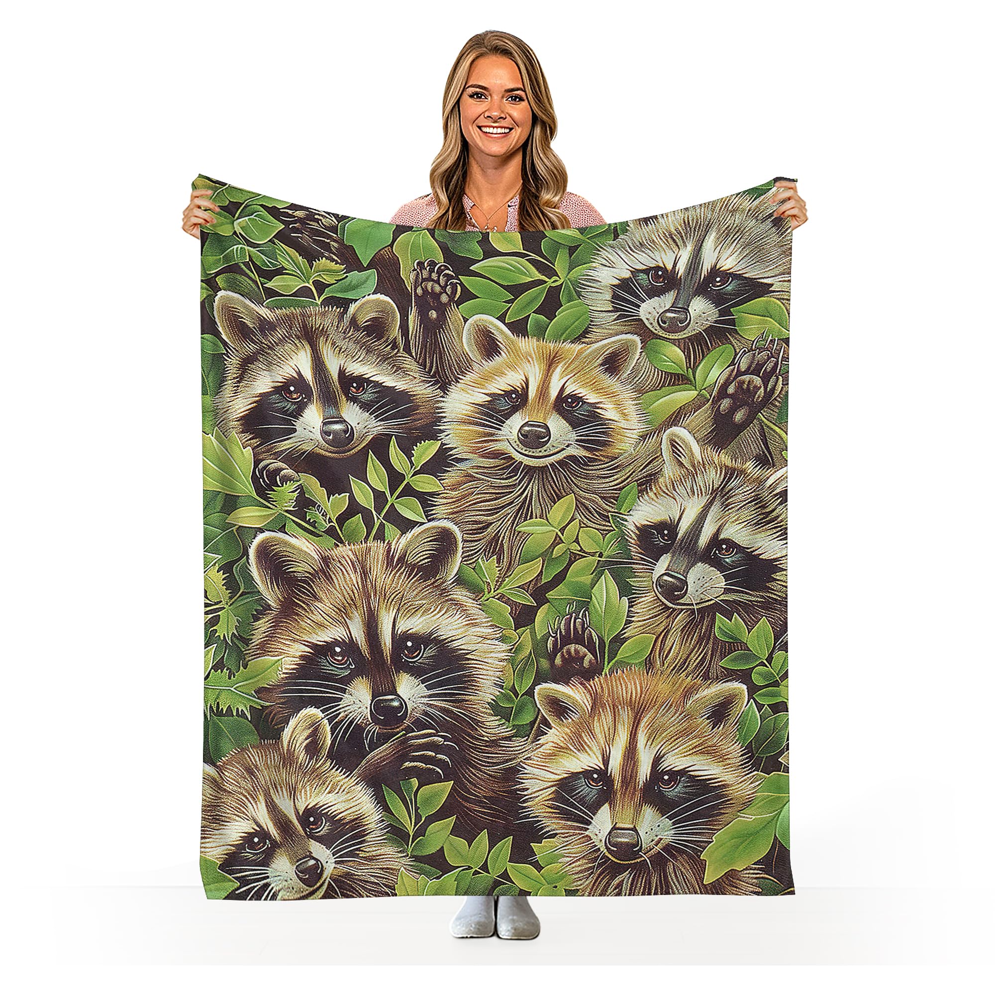 Raccoon Throw Blanket - Cute Raccoon Gifts for Kids - Super Warm Soft Plush Lightweight Fleece Flannel Blanket - 80