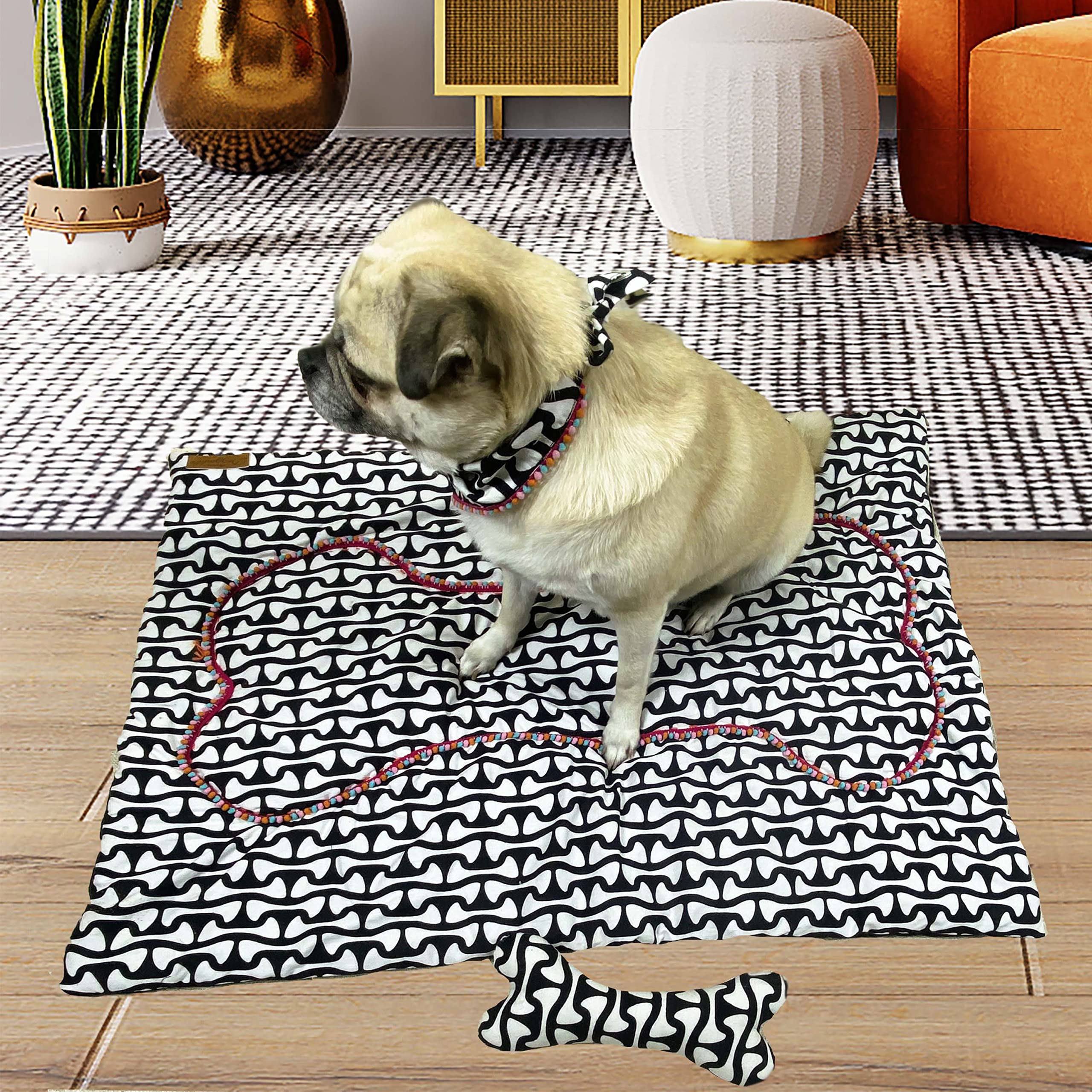 NUEVOS DOGGADIL Cotton Printed Pet Mattress for Cat and Dog| Pet Fat Bed | Dog Mat with Lace Design | Suitable for Large/X-Large_Black/White (B0BTT73N33) Amazon Price History, Amazon Price Tracker