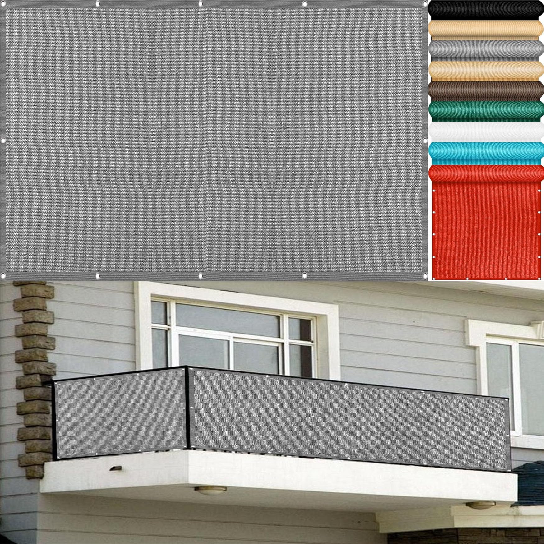 Osłona Ogrodowa 70 x 360 cm Oddychająca Przeciwwiatrowa I Przeciwkurzowa Osłona Balkonowa Prywatność Z Opaskami Kablowymi I Liną Na Taras, Podwórko, Balkon, Szary