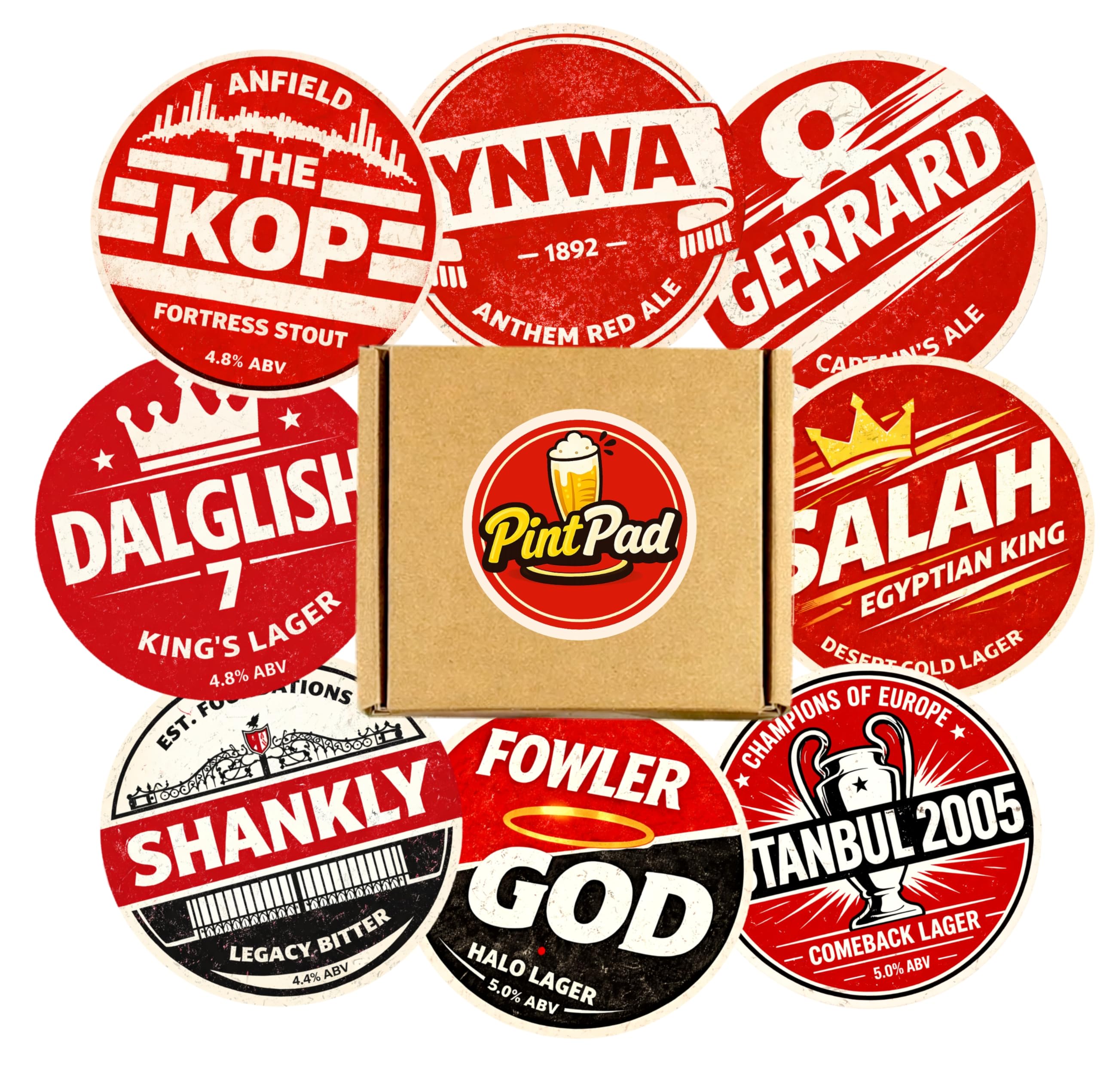 Liverpool Themed Beer Mats – Pack of 8 Pub Style 95mm Coasters – Liverpool Fan Gift for Man Cave, Home Bar & Games Room – Novelty Pub Football Coaster Set
