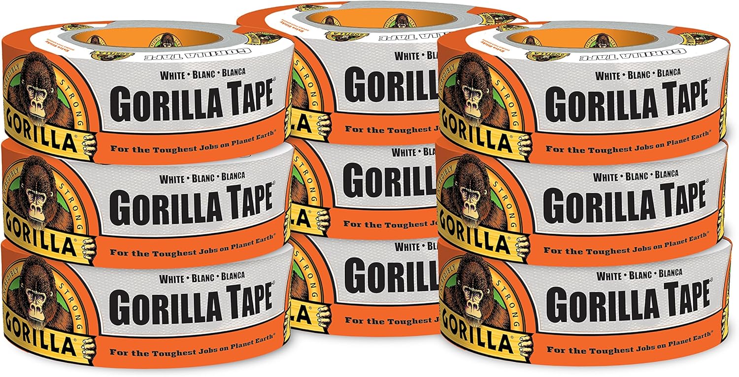 Gorilla White Duct Tape, 1.88" x 30 yd, White, (Pack of 8)