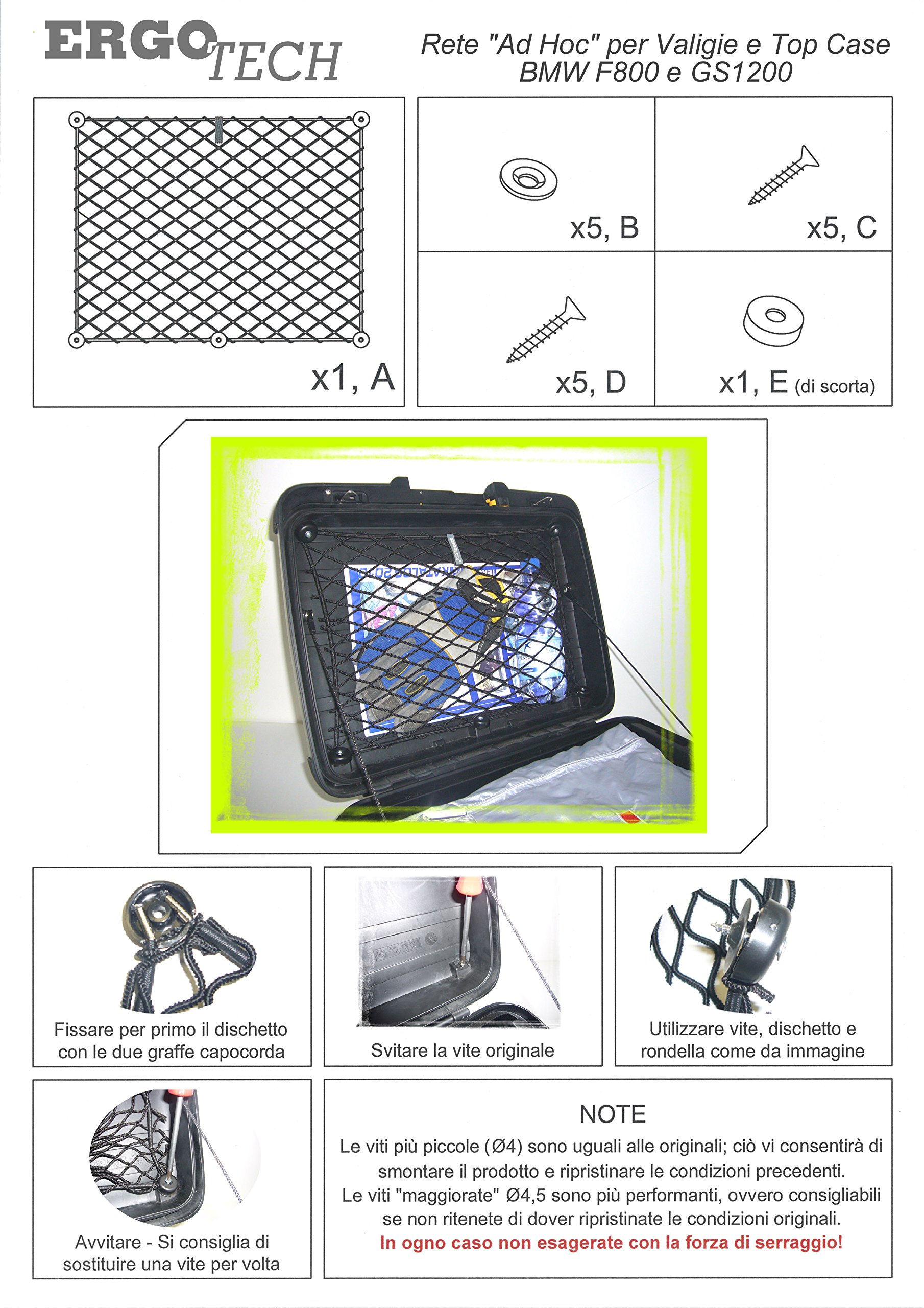 Kit reti - 2 pezzi - per valigie e topcase "Vario" moto BMW GS 1200 e 1250.