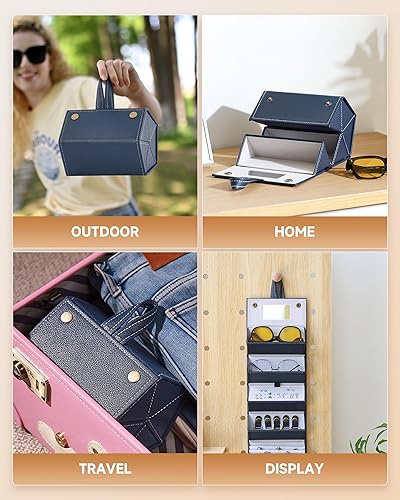 Miniatura 6 de CO-Z 5-Slot Sunglasses Organizer, Folding Glasses Jewelry Storage Case with Mirror, Travel Sunglasses Case for Women & Men