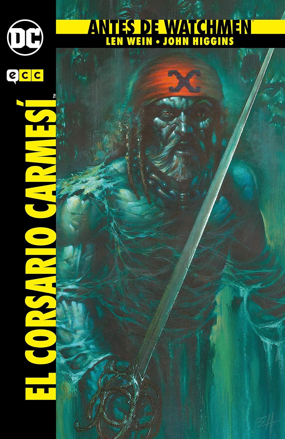 Portada de la novela gráfica de superhéroes Antes de Watchmen: El corsario carmesí