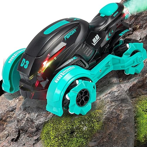 US-VIVIV Automóviles eléctricos con control remoto, juguetes de acrobacias y luz musical, 4WD Rock Crawler Spray Water Mist Toys Vehículo para niños