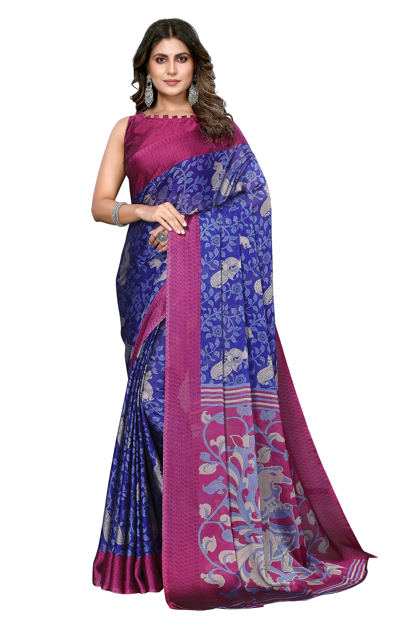 Tarshika Women's Trendy Rangoli Chiffon Purple Color Saree with Blouse Material(YASHVI PURPLE)