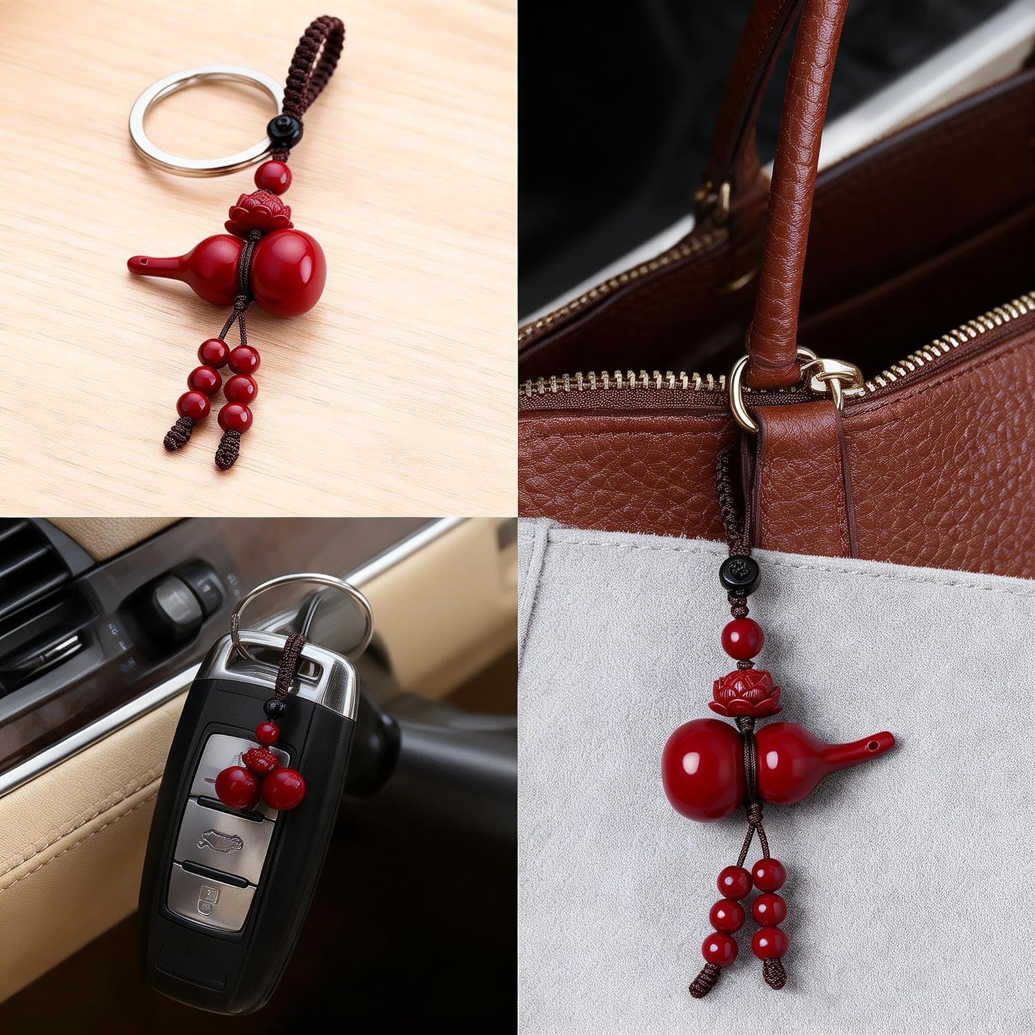 Angyape FengShui Wealth And Luck Keychain, 2Pcs Red Cinnabar Gourd Protection Lucky Amulet Charm Gift Accessories image 3