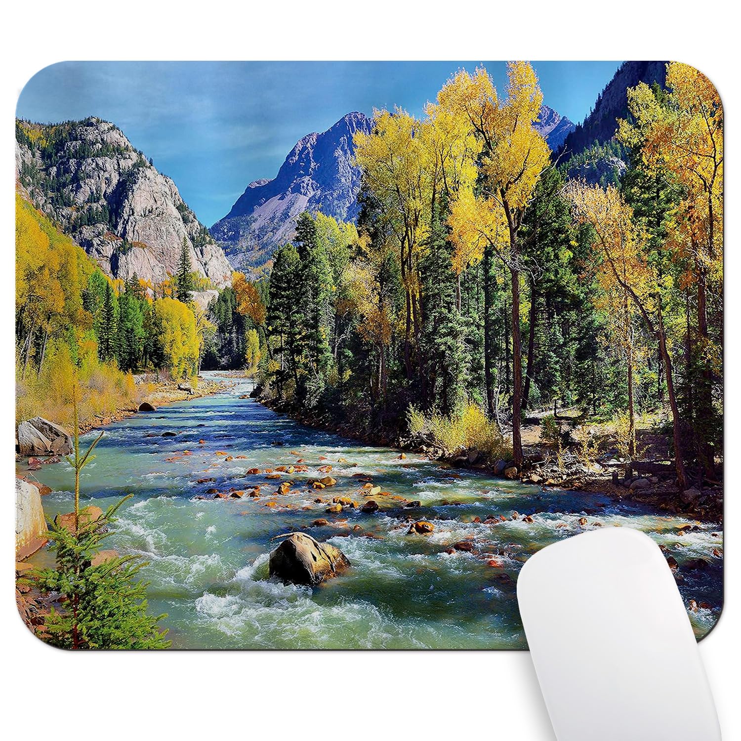 Wknoon Natural Landscape Mountains of Colorado with Forest and River Summer Foliage Idyllic Photo Mouse Pad