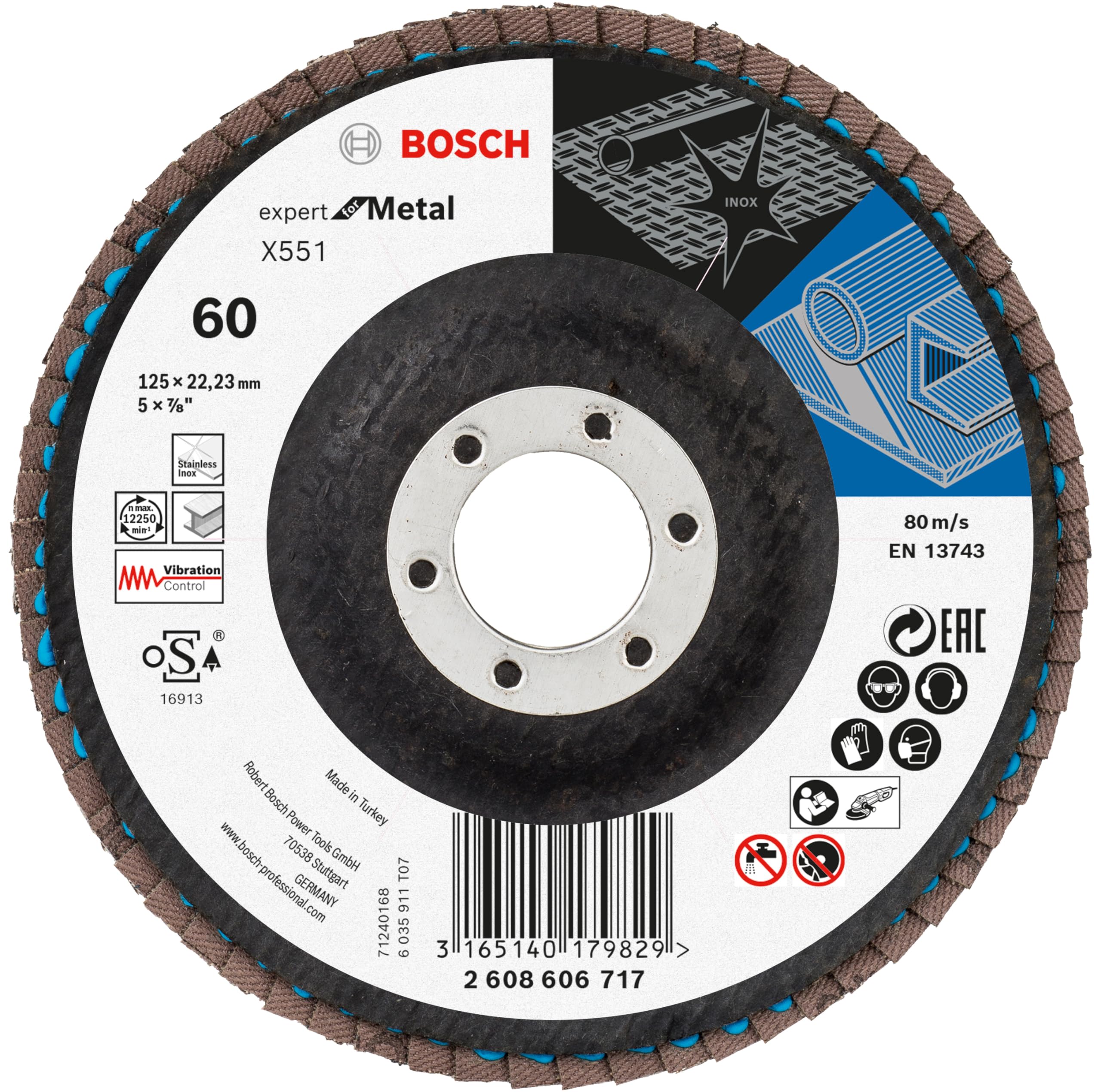 Bosch 40 discos abrasivos X551 Expert for Metal + Beanie Set (para metal, acero, hierro fundido, diámetro de 125 mm, grano 40/60/80, M14, accesorios profesionales para amoladora angular)
