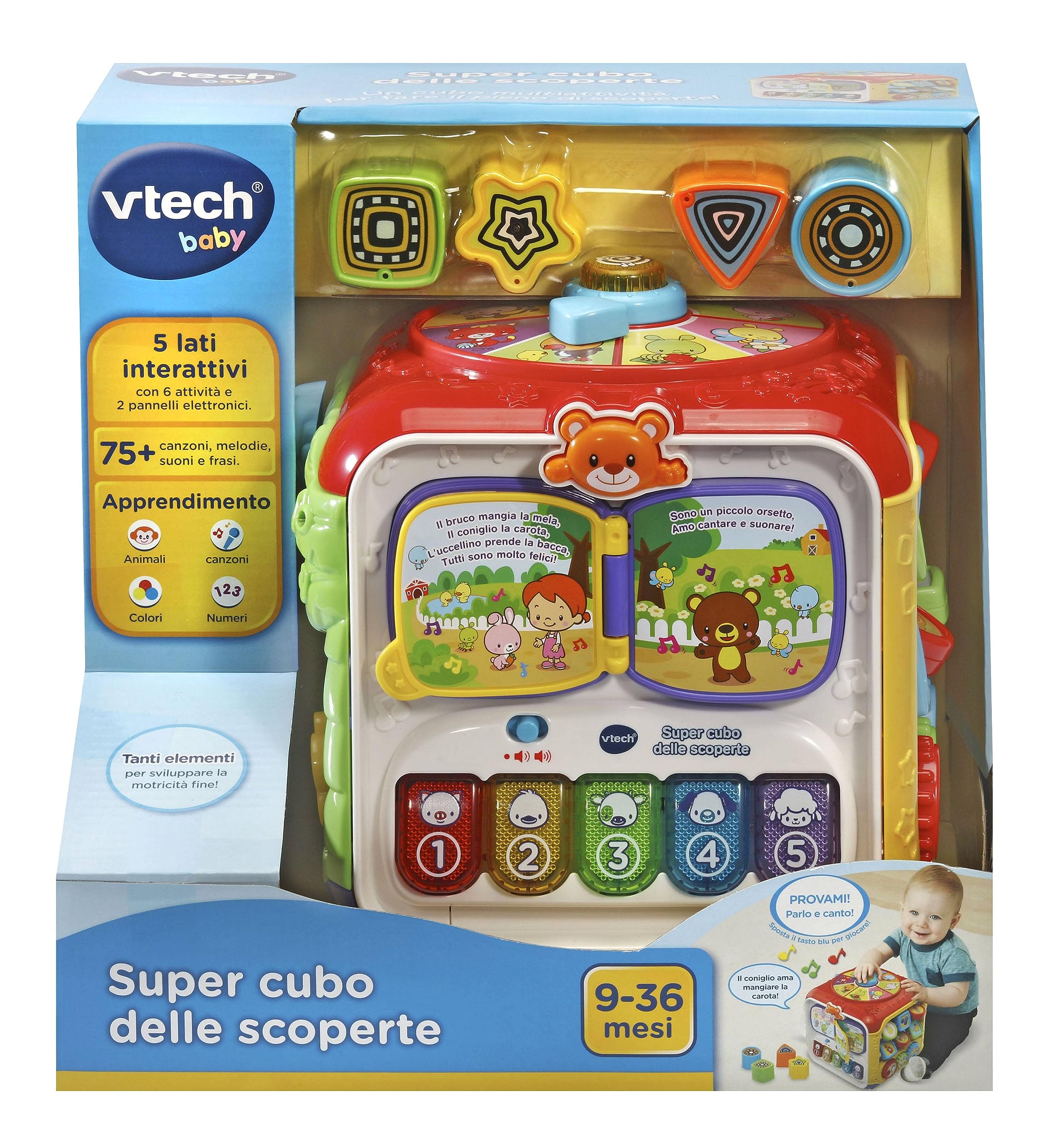 VTech Super Cubo delle Scoperte Giochi Educativi Bambini 9-36 Mesi | Forme, Pianoforte, Tante Attività, Gioco Interattivo, Lingua Italiana, Batterie Incluse