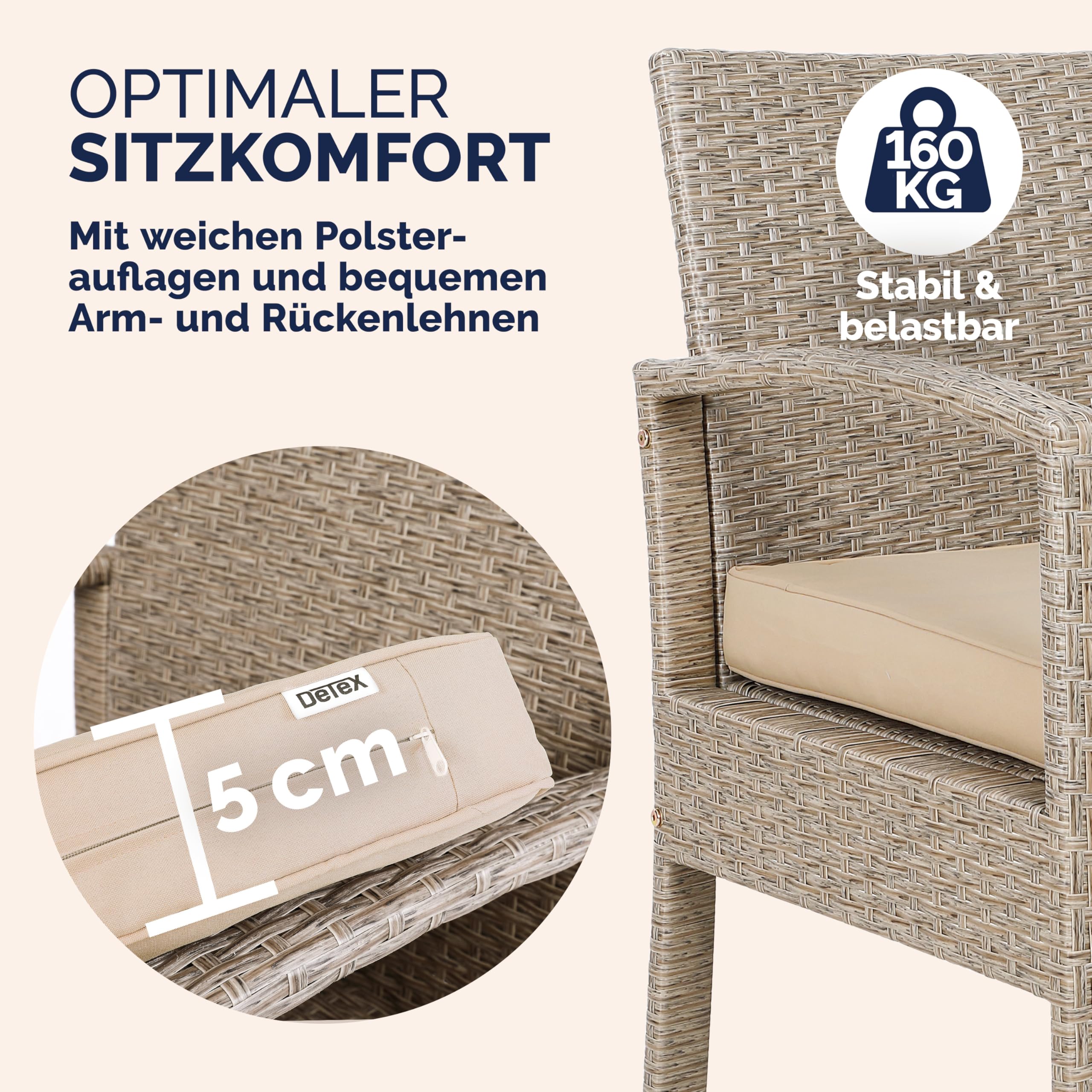 Casaria Lounge Tavolo da Giardino Polyrattan Set 4 Persone con Cuscini