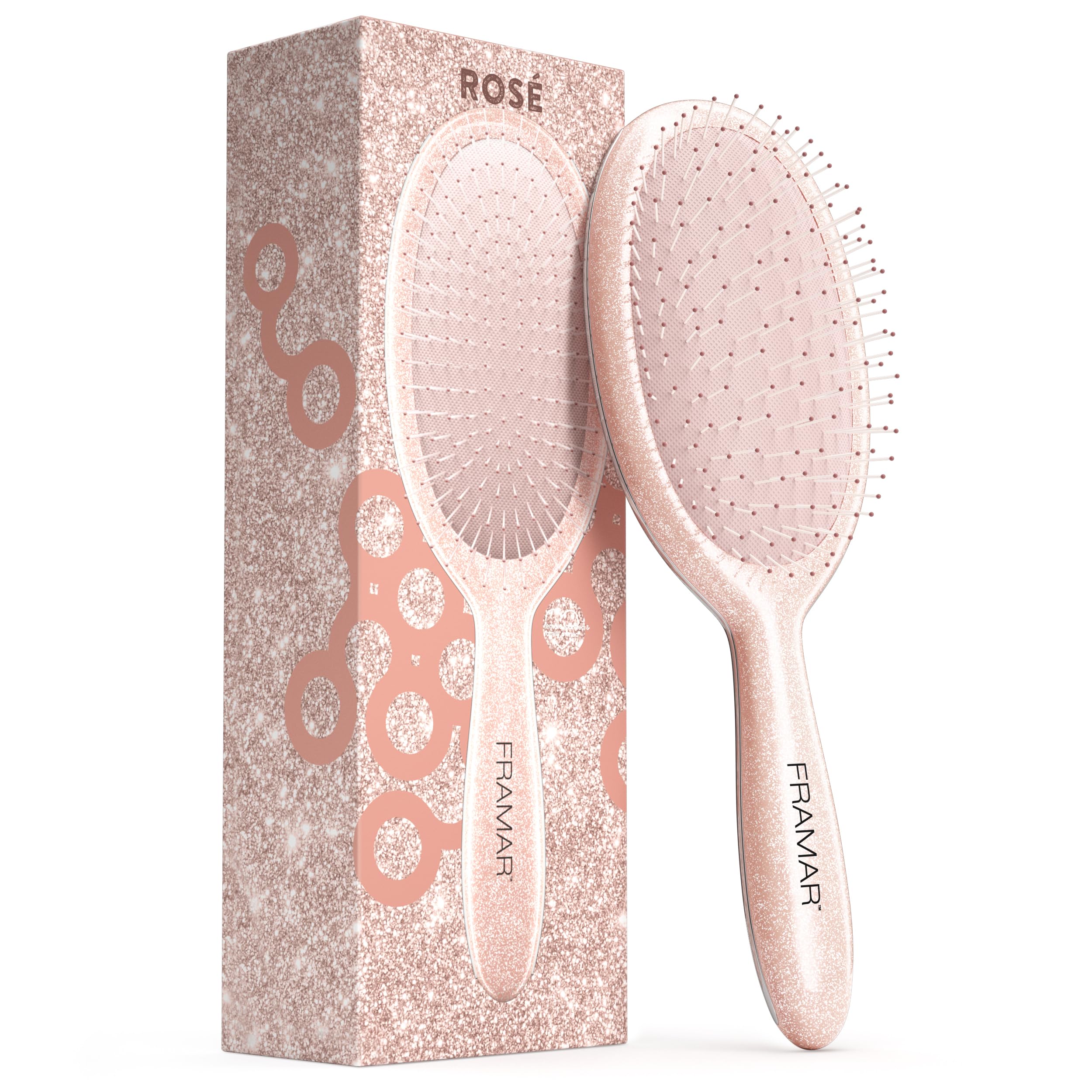 FRAMAR Glitter Detangling Hair Brush - Detangler Brush, Wet Hair Brush For Women, Curly Hair Brush, Brosse a Cheveux, Brosse Cheveux Bouclés, Hairbrush Women, Brush For Curly Hair - Rose Gold