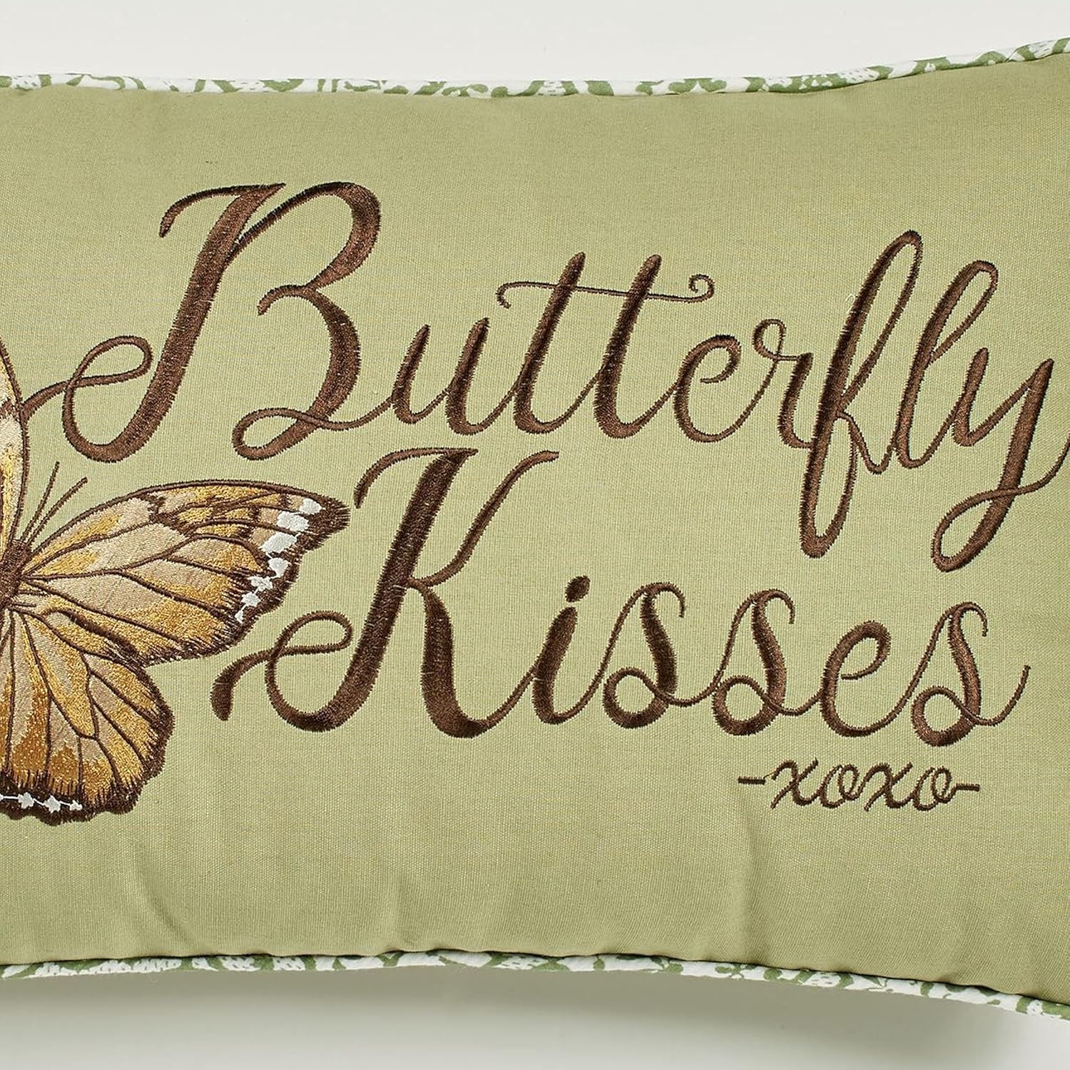 Touch of Class Butterfly Eden Embroidered Butterfly Kisses on Moss Green Rectangle Pillow 14 x 20 Inches