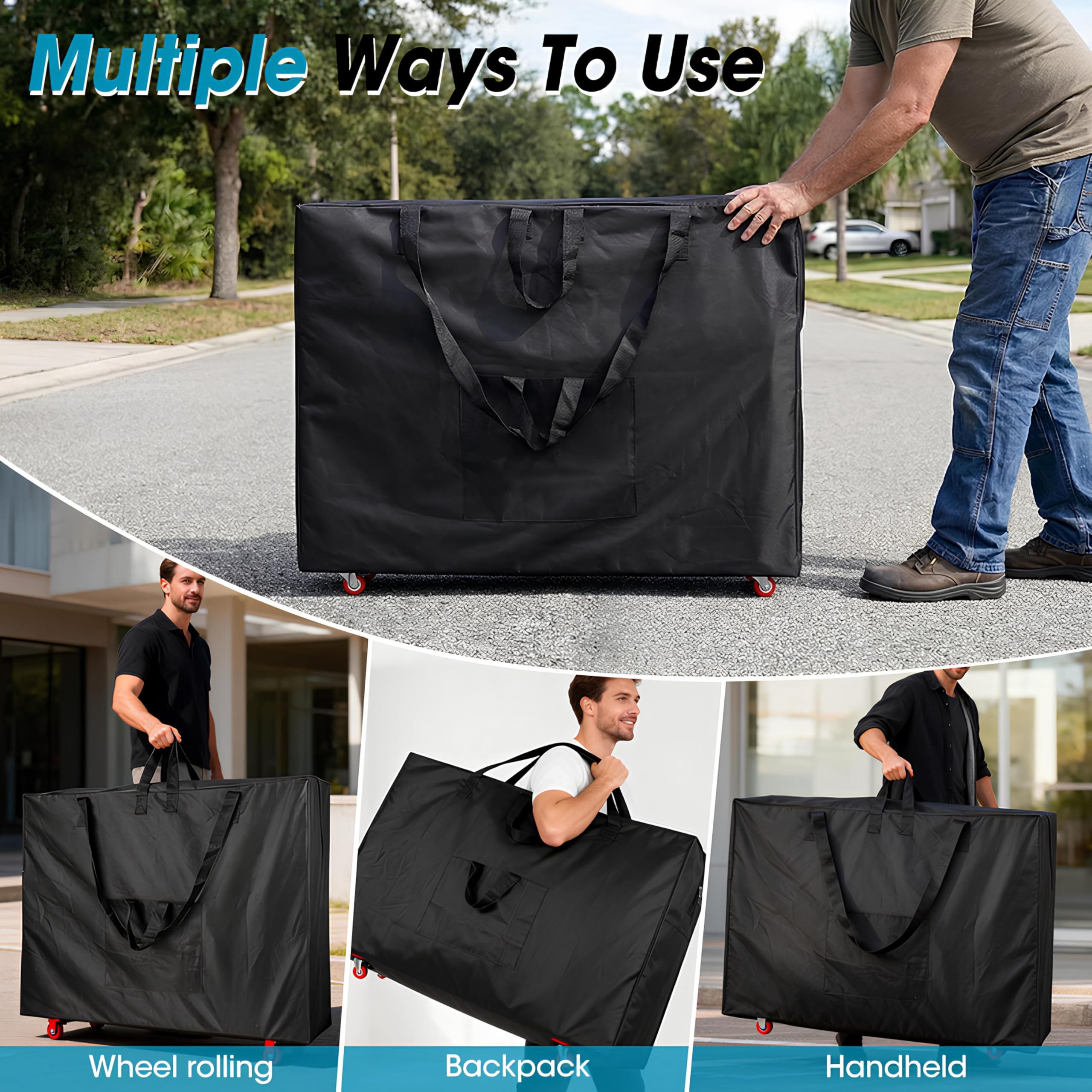 Qivine Bolsa de Transporte para Camilla Masaje Portátil con Ruedas, 95 x 73 x 22 cm Bolsa de Transporte para Camilla de Masaje con Asas, Bolsa de Almacenamiento