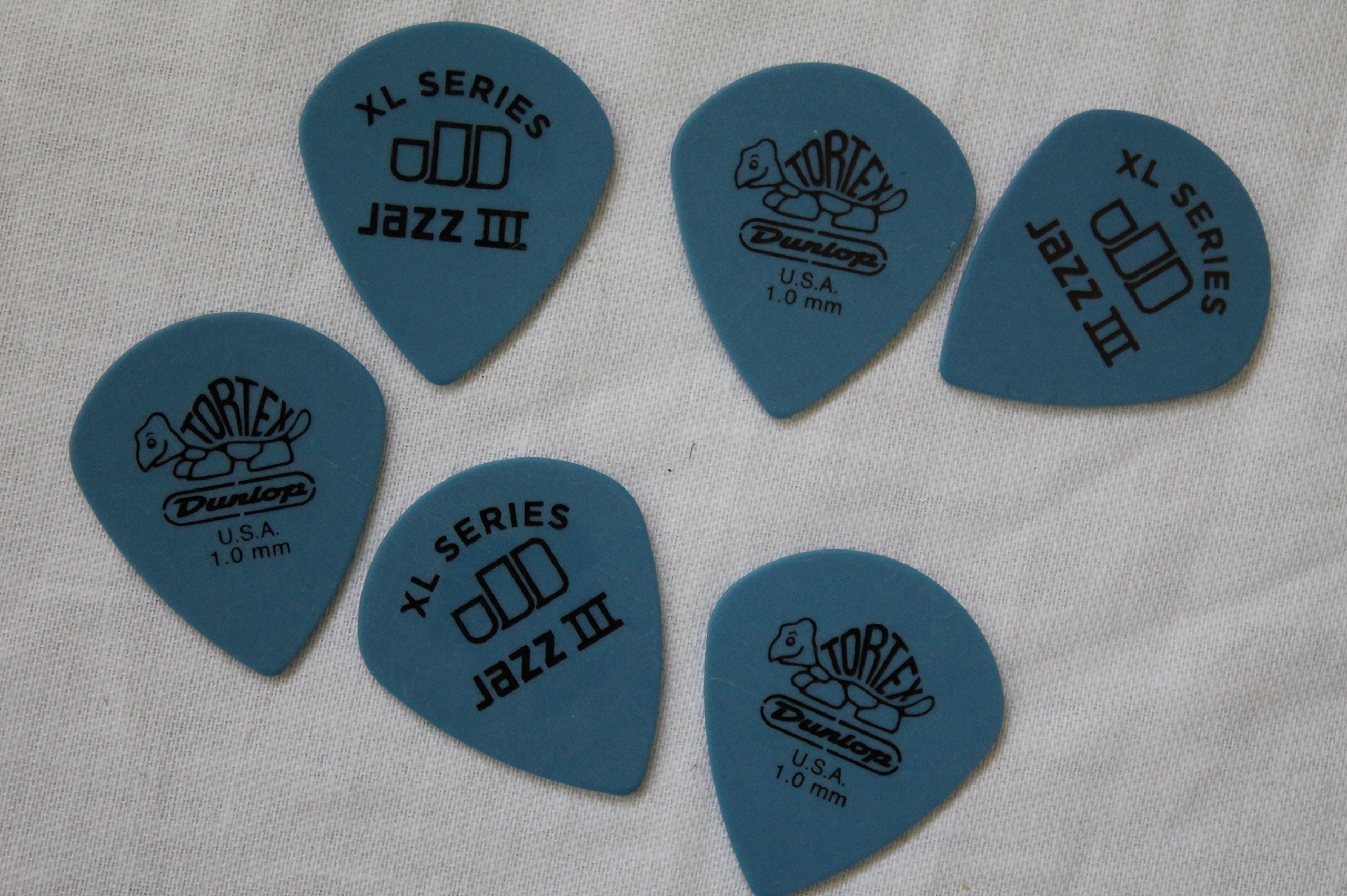 Jim Dunlop 498 Tortex Jazz III XL Lot de 6 médiators Bleu 1,0 mm