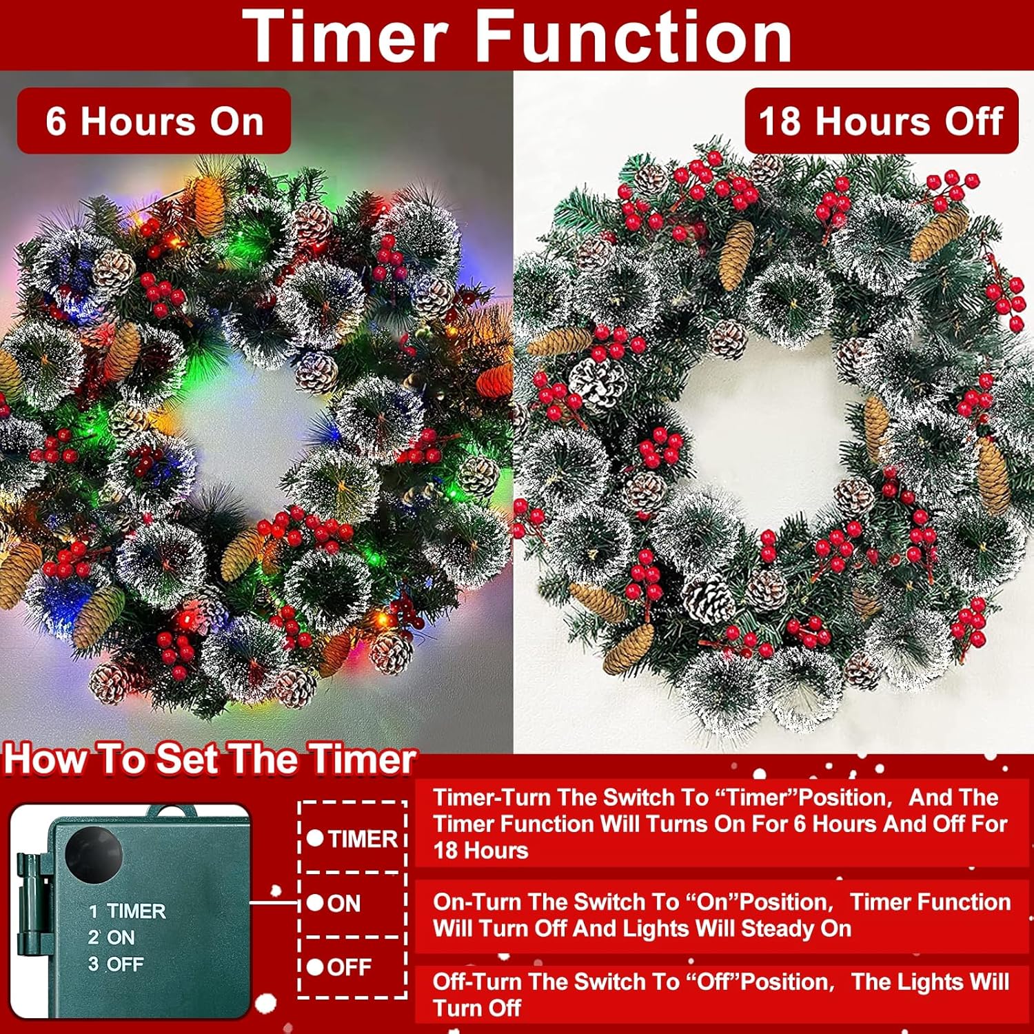 30 Inch Super Large Thick Christmas Wreath for Front Door with 100 Lights Timer Realistic Feel 311 Tips 28 Pinecone 110 Red Berry Battery Operated Outdoor Christmas Wreath Xmas Door Decor