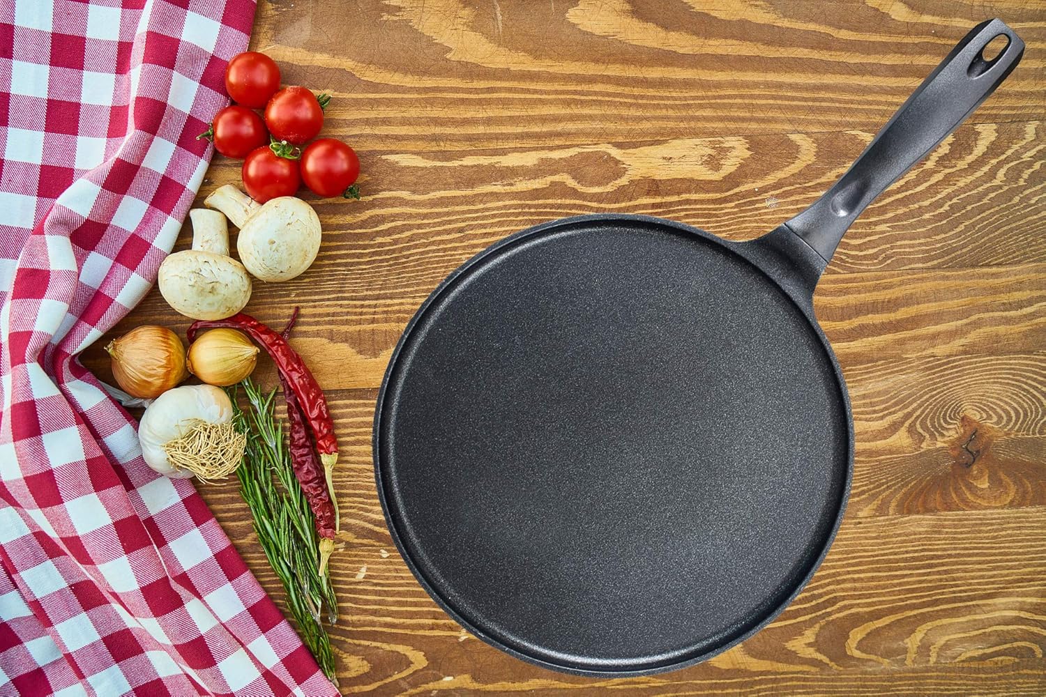 Non Stick Ceramic Coated Roti Dosa Tawa Pancake Maker Crepe Pan For Induction And Gas Hob 30x1.5 Cm Soft Touch Handle Aluminium Black