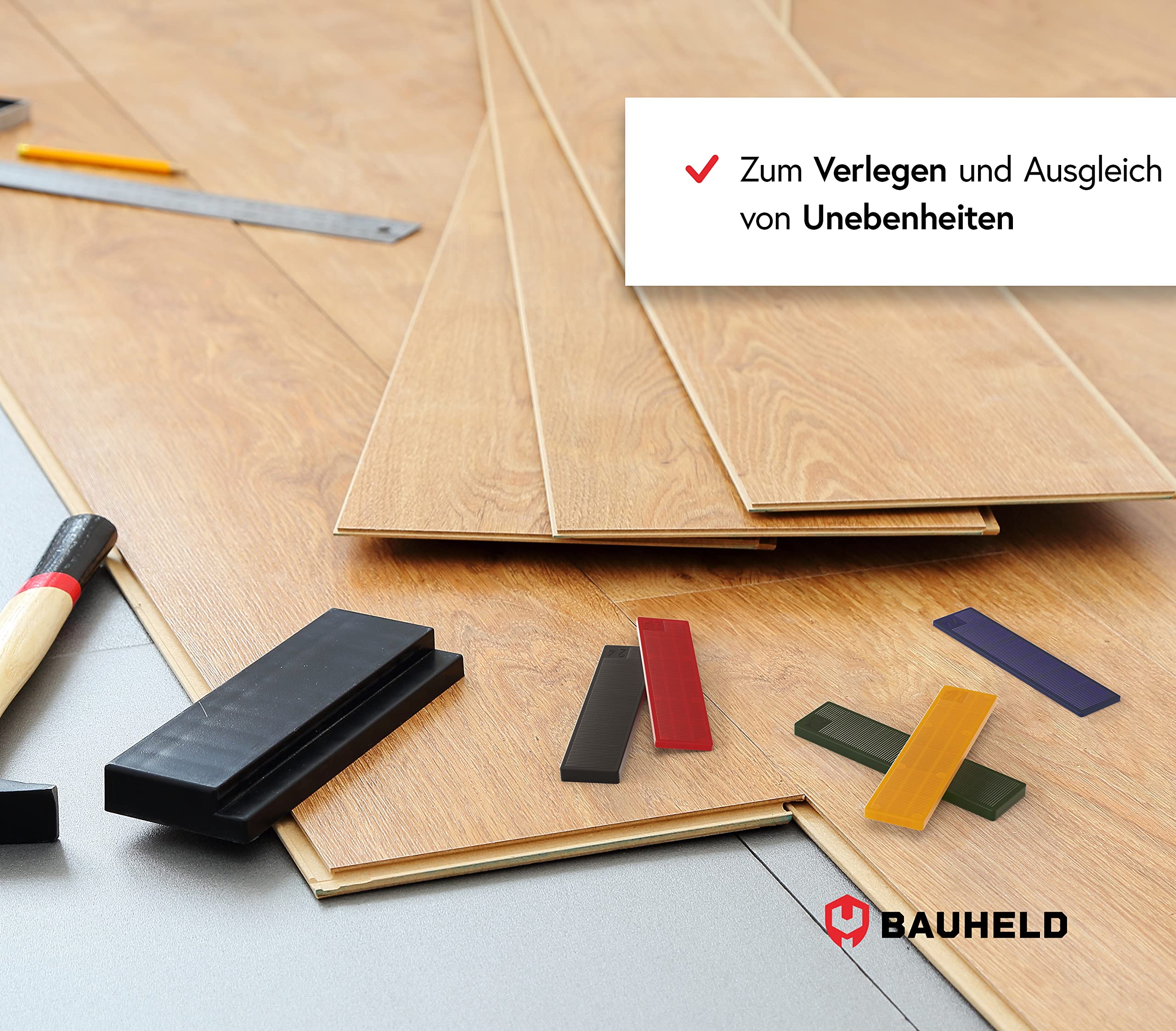BAUHELD Verglasungsklötze 24x100mm - Set 300 Stück - Fenster-Abstandshalter aus stabilem Kunststoff - Unterleg-Keile mit Feinriffelungen - Als Fensterkeile, Unterlegplatten, Ausgleichsplättchen