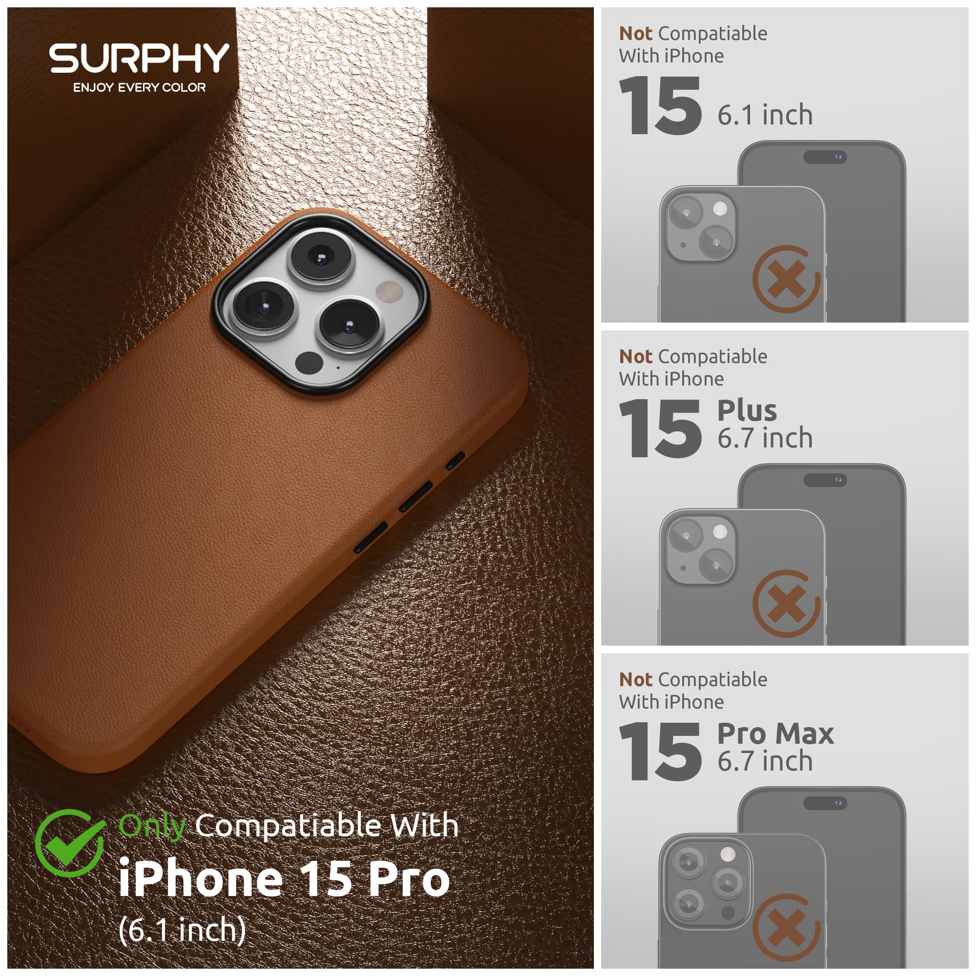SURPHY Cover Magnetica per iPhone 15 con 2 Vetro Temperato(6.1''), ​Compatibile iphone 15 Case con Magsafe e Protezione Fotocamera, Custodia Traslucida Posteriore Sottile Antiurto, Nero