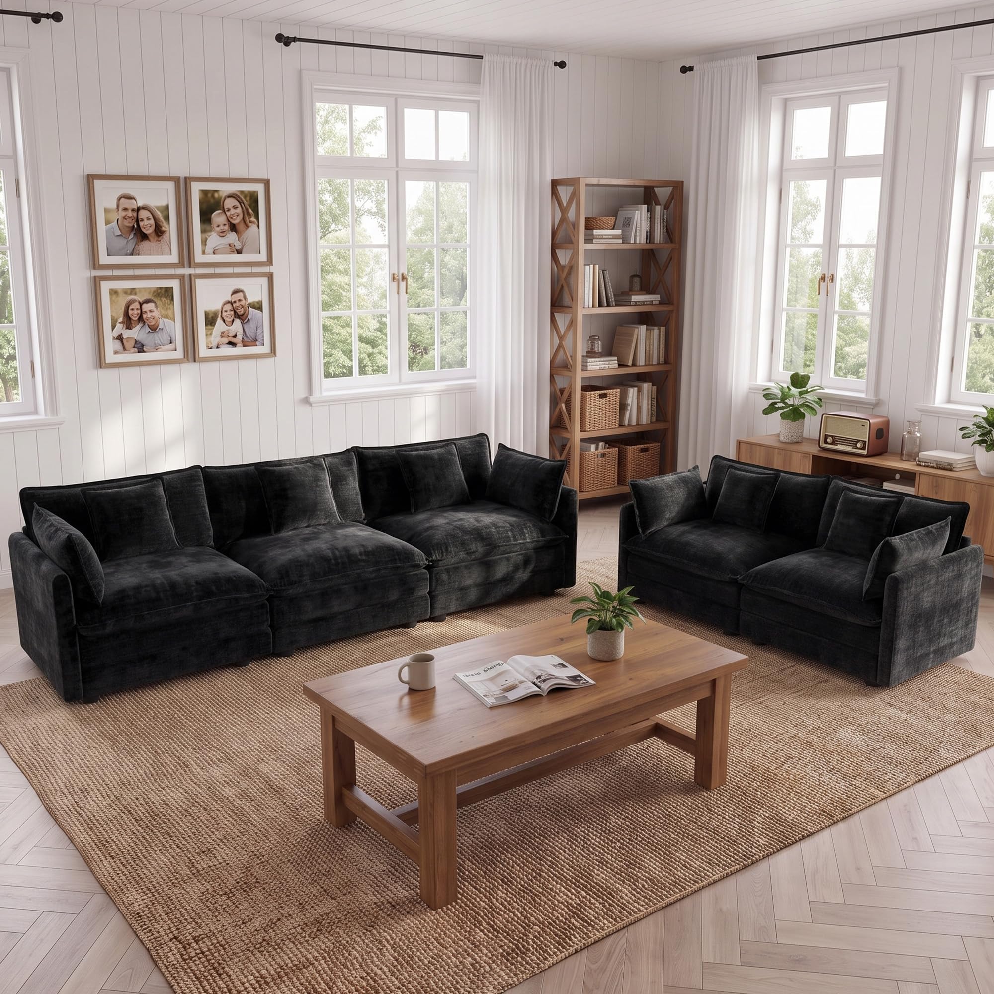 Tmsan Black 2 Piece Modular Cloud Sectional Sofa