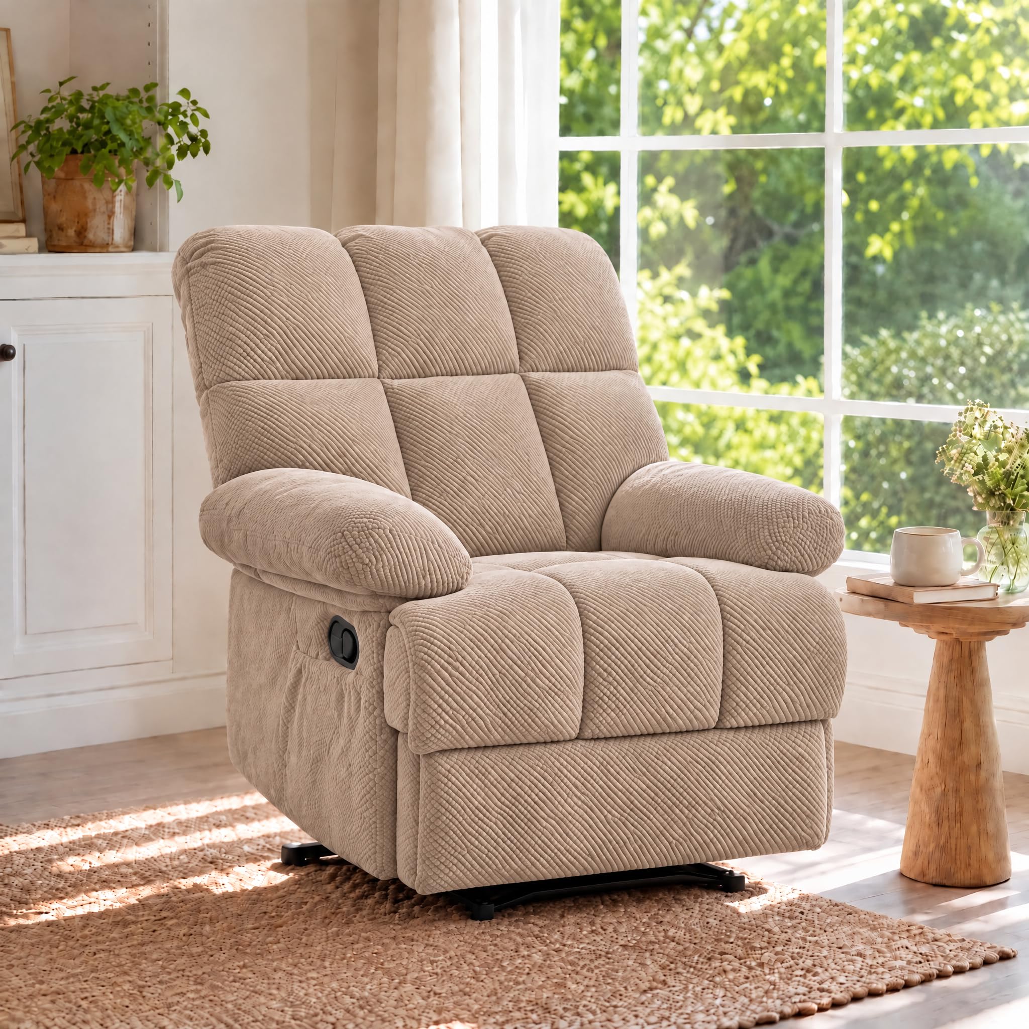 Queen Manual Rocker Recliner Chair with Adjustable Backrest, Camel