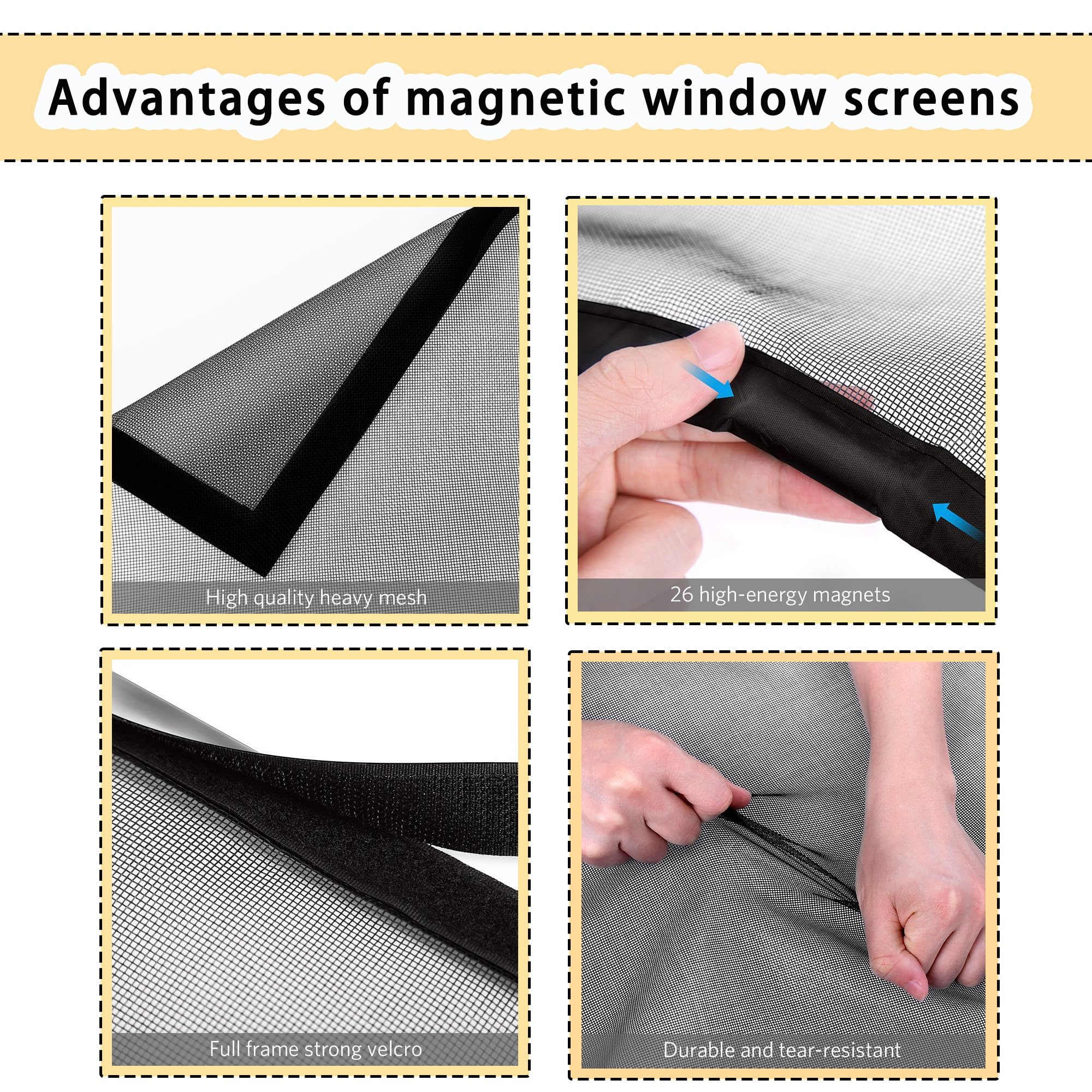 Fliegengitter Fenster Magnetisch 244 x 244 cm Insektenschutz Fensternetz Ohne Bohren mit Starkem Klettband für Terrassentür Und Fenster, Schwarz