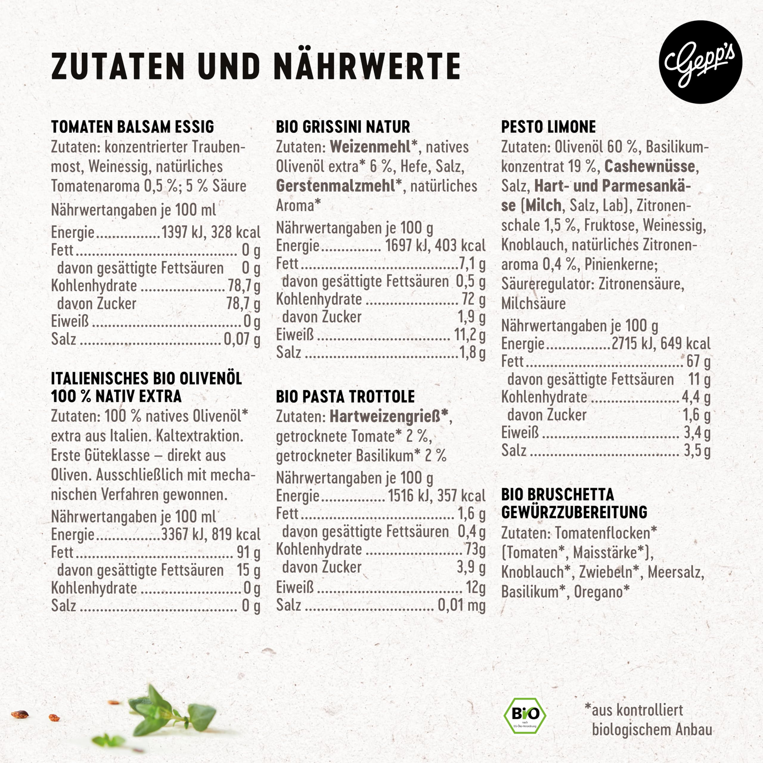Gepp's Feinkost Wundertüte Geschenkidee Muttertag mit Pasta Pesto Limone Bio Bruschetta Dip