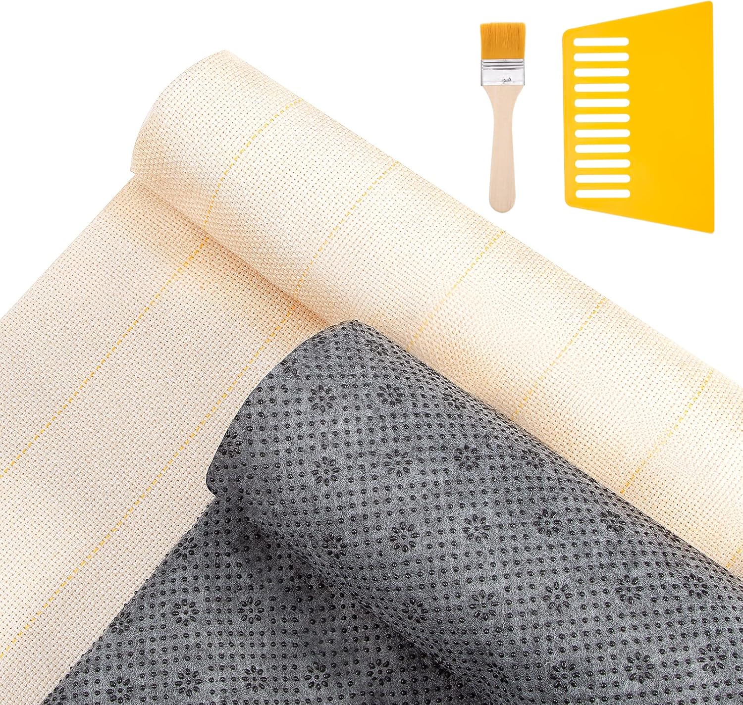 Pllieay 79x59 Inch Tufting Cloth with Yellow Marked Lines, 72x40 Inch Non Slip Final Backing Cloth, Rug Tufting Kit for Tufting Gun, Monks Cloth with Backing for Cut Pile Tufting Gun Tufting Supplies