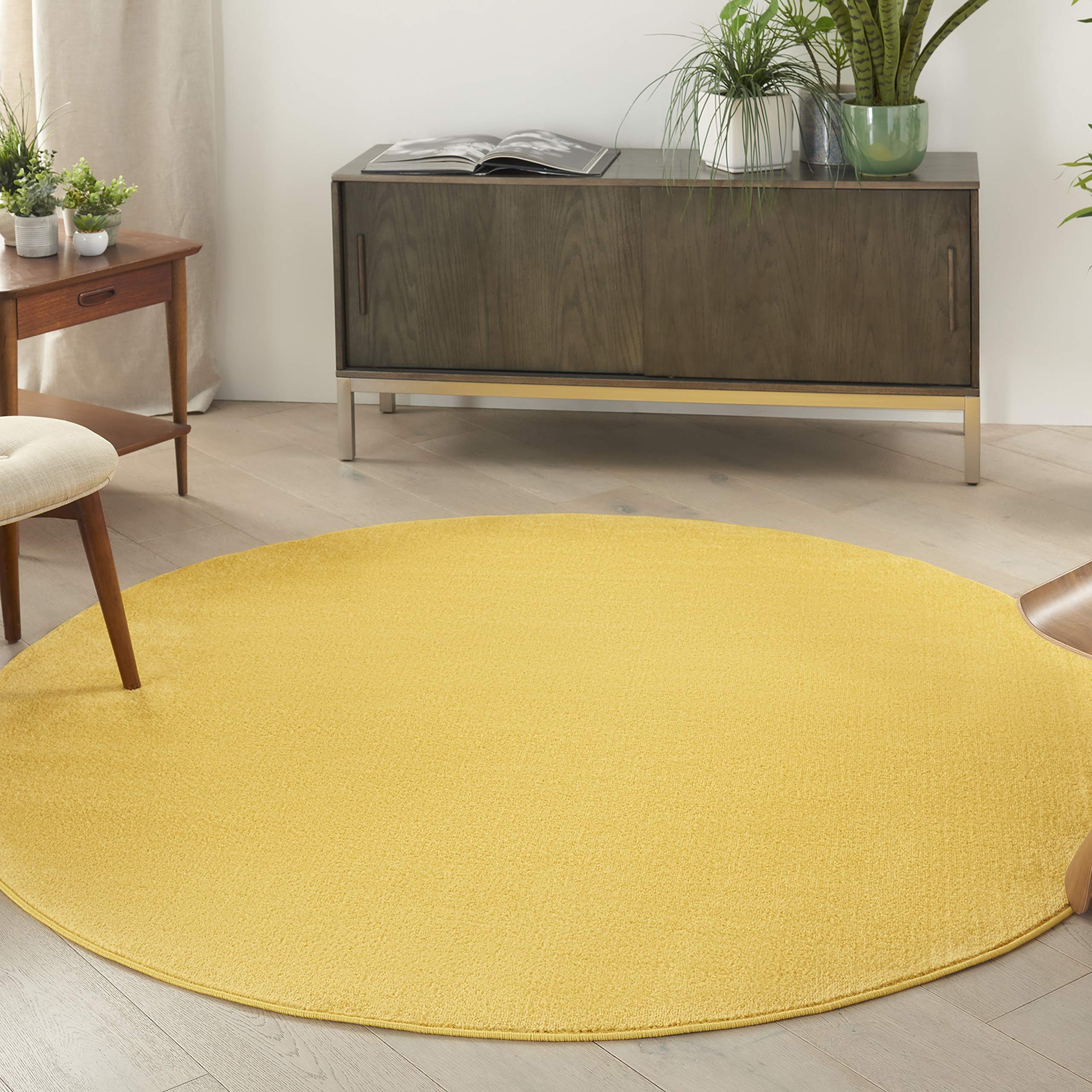 Nourison Home Nourison Essentials Yellow 6' x Round Area Rug - Easy Clean, Non Shedding, Bed Room, Living Room, Dining Room, Kitchen (6' x Round)