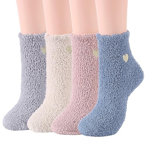 Zando Women's Fuzzy Socks for Women Slipper Socks-Cozy Fluffy Non-Slip Warm,for Halloween, Home, Hospital, Yoga - One Size - O Grey